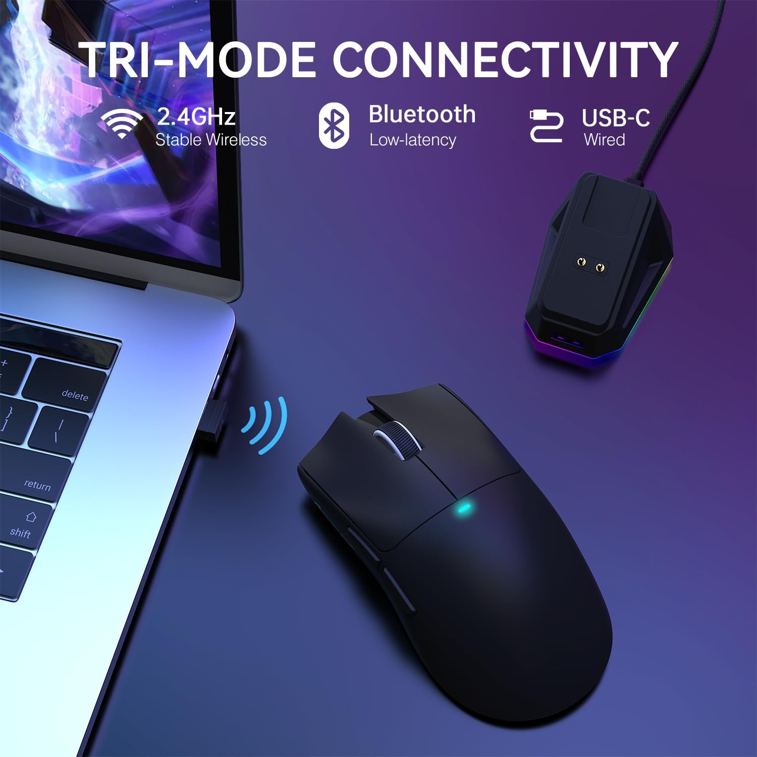 ATTACK SHARK X11 Lightweight Wireless Gaming Mouse with RGB Charging Dock,Tri-Mode-2.4G/USB-C Wired/BT,22K DPI,PAW3311 Optical Sensor,HUYU Switch, 5 programmable Buttons for PC/Mac(Black)