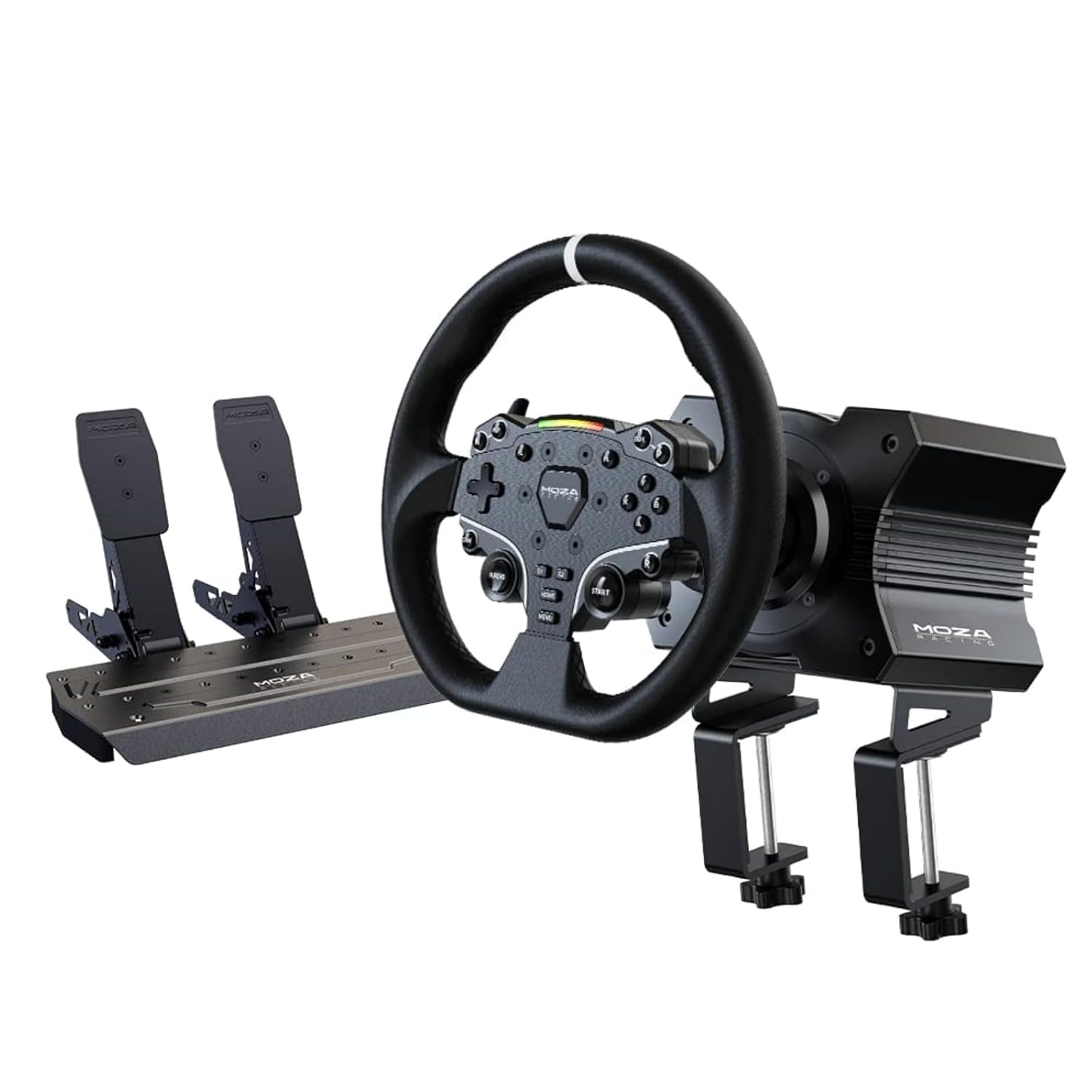 MOZA R5 Wheel and Pedals Kit Racing Simulator 5.5Nm Direct Drive Wheelbase,Unbeatable Rigid & Durable 11-Inch ES Racing Wheel SR-P Lite Dual Pedal and Desk Clamp All-in-One ,And MOZA HGP Racing Shifter