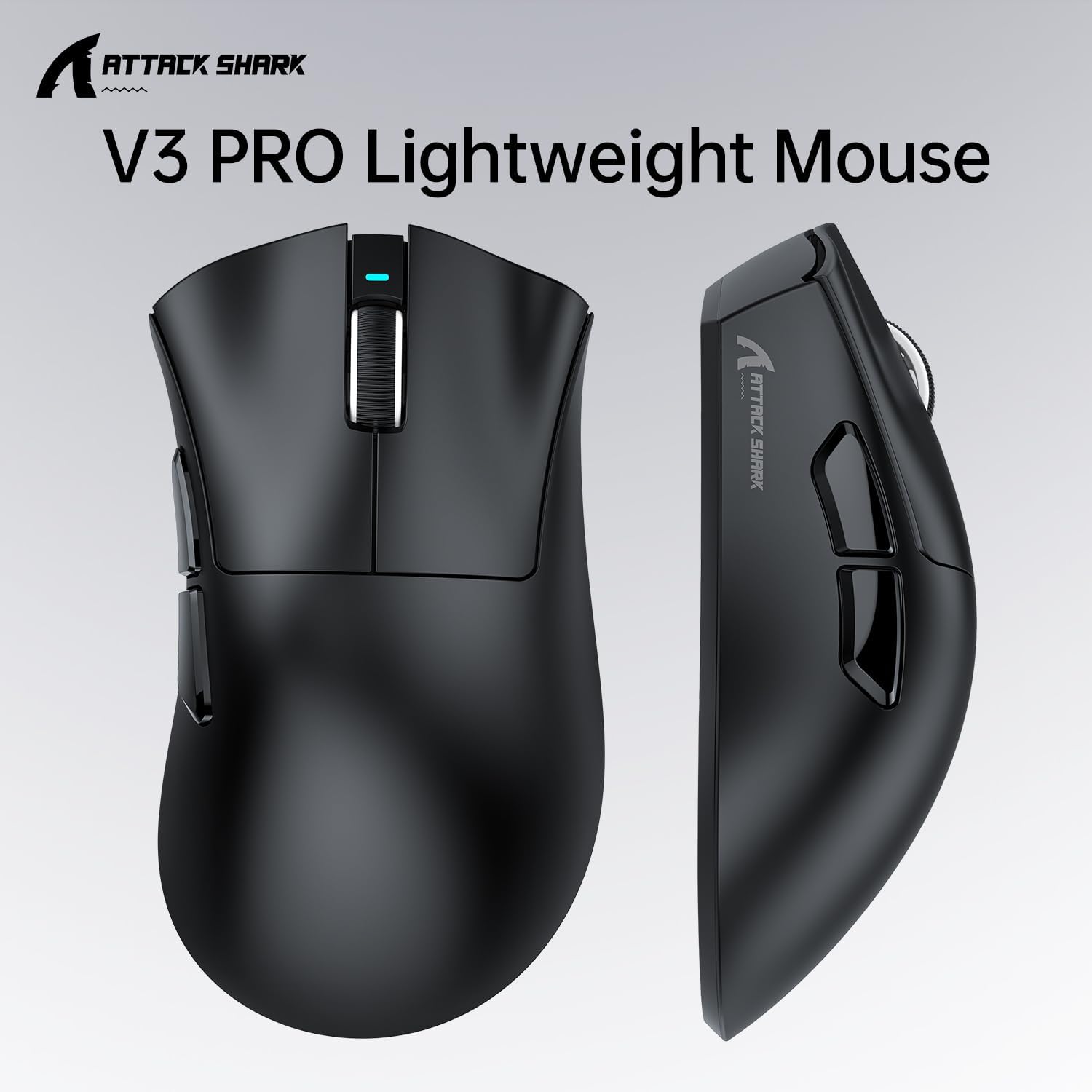 ATTACK SHARK V3PRO Wireless Esports Gaming Mouse with Magnetic Charging Dock:62g Lightweight-1K Polling-25K DPI-PAW3311 Sensor,Wired/BT/2.4Ghz Programmable,BK52820 IC for PC Laptop Gamer(Black+Tape)