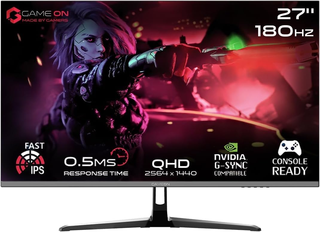 GAMEON GOPS27QHD180IPS Pro Series 27" QHD, 180Hz, MPRT 0.5ms, HDMI 2.1, Fast IPS Gaming Monitor (Supports PS5) - Black