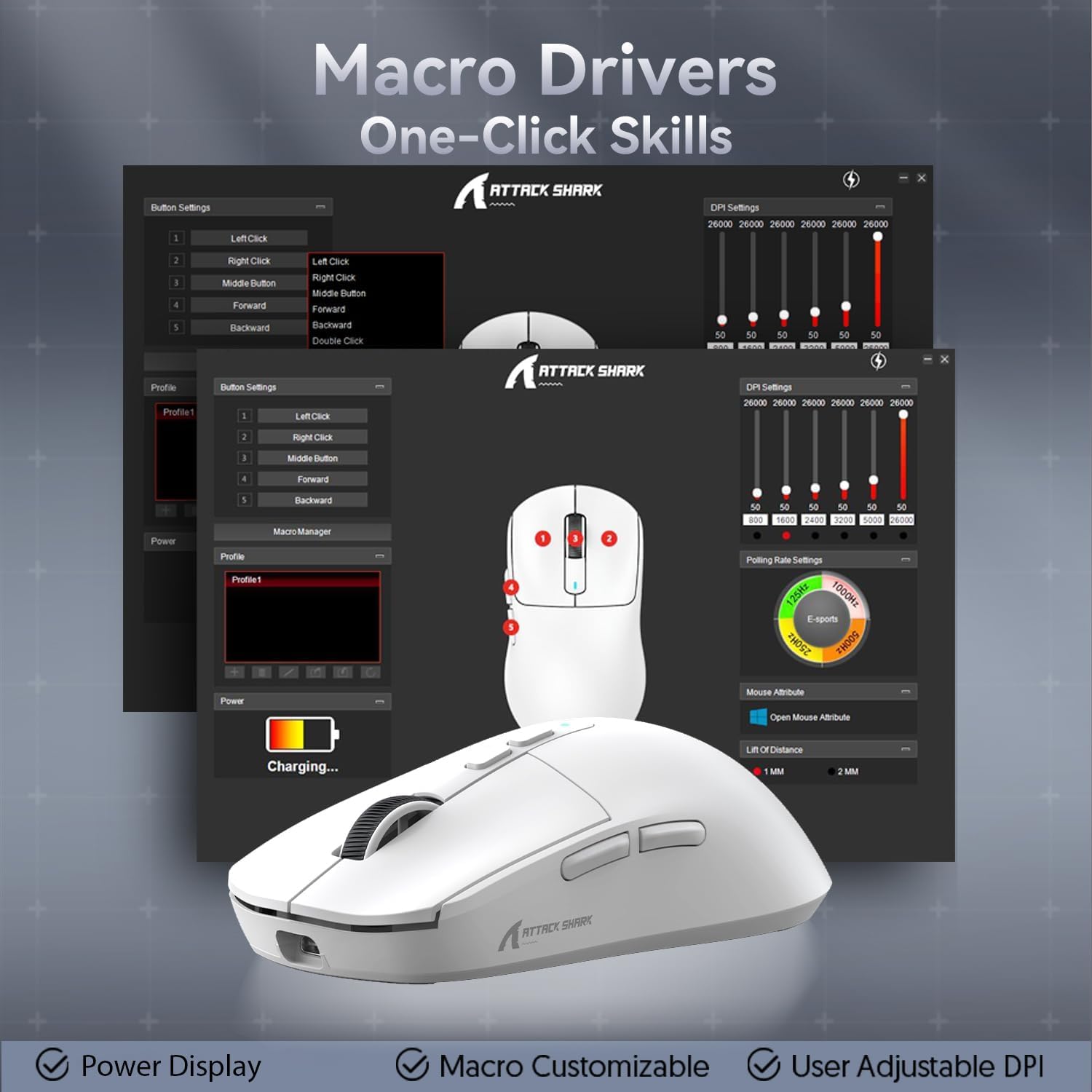 ATTACK SHARK X6 Lightweight Wireless Gaming Mouse with RGB Backlight Charging Base,Tri-Mode Wired/2.4GHz/BT5.2,26K DPI, PAW3395 Optical Sensor,HUANO Switch,5programmable Buttons,PC/Mac(White)