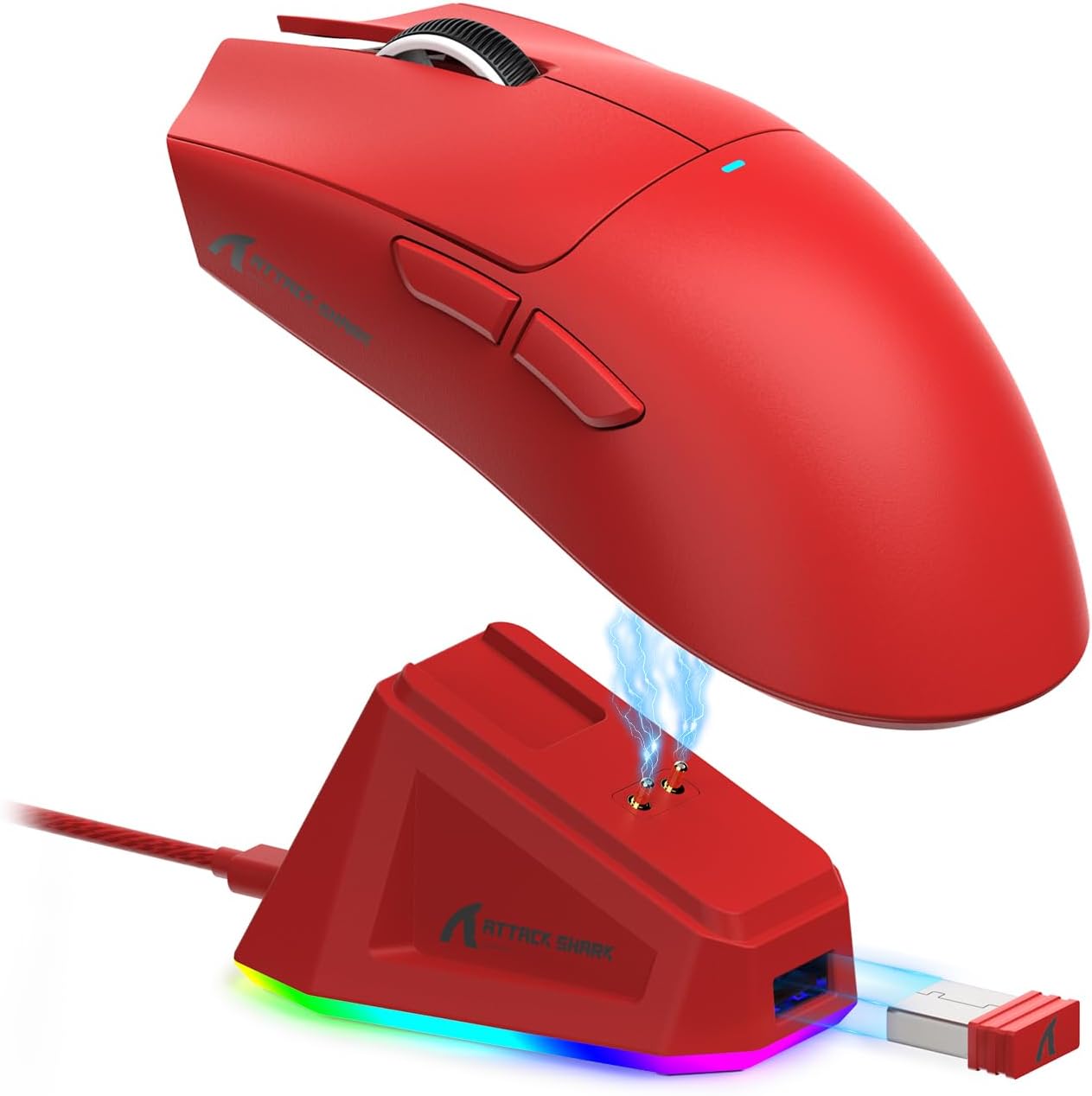 ATTACK SHARK X11 Lightweight Wireless Gaming Mouse with RGB Charging Dock,Tri-Mode-2.4G/USB-C Wired/BT,22K DPI,PAW3311 Optical Sensor,HUYU Switch, 5 programmable Buttons for PC/Mac(Red)