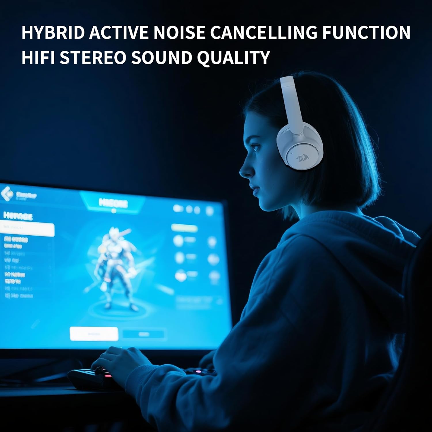 Redragon H610 Wireless Gaming Headset for PC, Mac, NS, Phone - BT 5.3 with ANC Noise Cancellation, 40H Battery, Lightweight, Over-Ear Headphones with Built-in Mic, Black