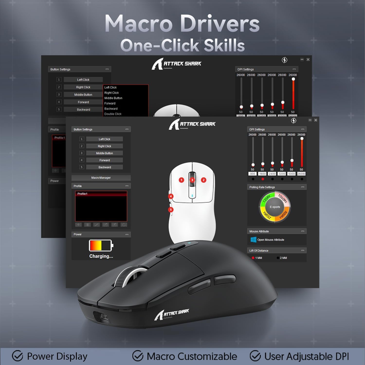 ATTACK SHARK X6 Lightweight Wireless Gaming Mouse with RGB Backlight Charging Base,Tri-Mode Wired/2.4GHz/BT5.2,26K DPI, 395 Optical PAW3Sensor,HUANO Switch,5programmable Buttons,PC/Mac(Black)