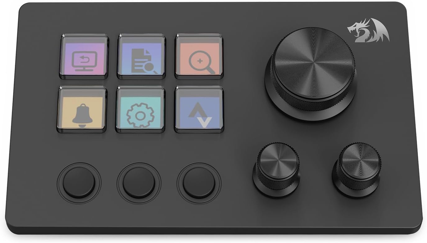 REDRAGON Skyrider SS-551 Smart Streaming Control Panel – Professional Stream Deck with 6 Programmable LCD Buttons and 3 Multi-Function Knobs, Quick and Convenient Control of Software and Apps