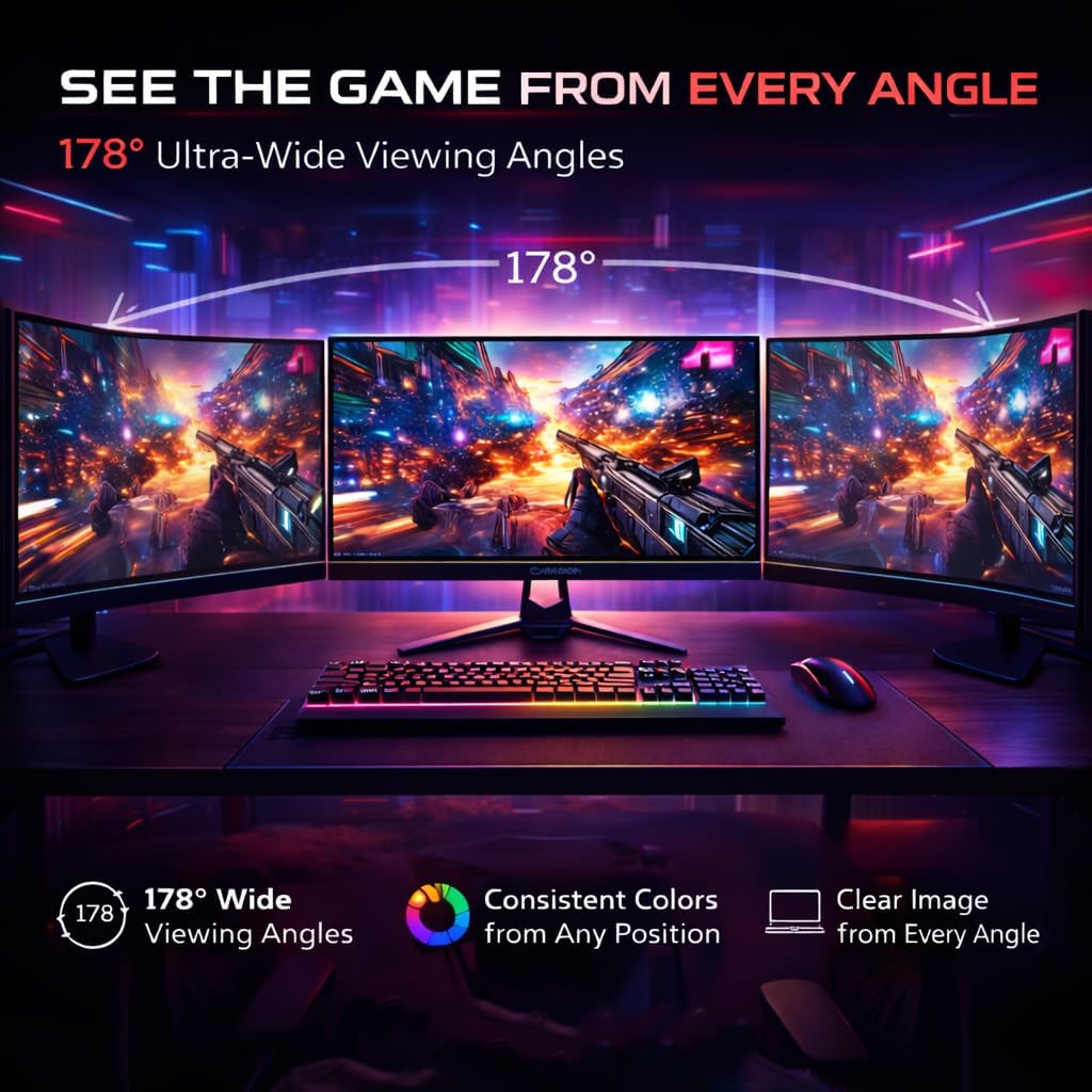 GAMEON GOES27QHD120IPS 27″ Fast IPS QHD Gaming Monitor – 2560×1440, 120Hz Refresh Rate, 0.5ms MPRT, HDR10, Adaptive-Sync, 99% sRGB, HDMI 2.1 (Supports PS5) & DisplayPort, Built-in Speakers, Flicker-Free, VESA Mount