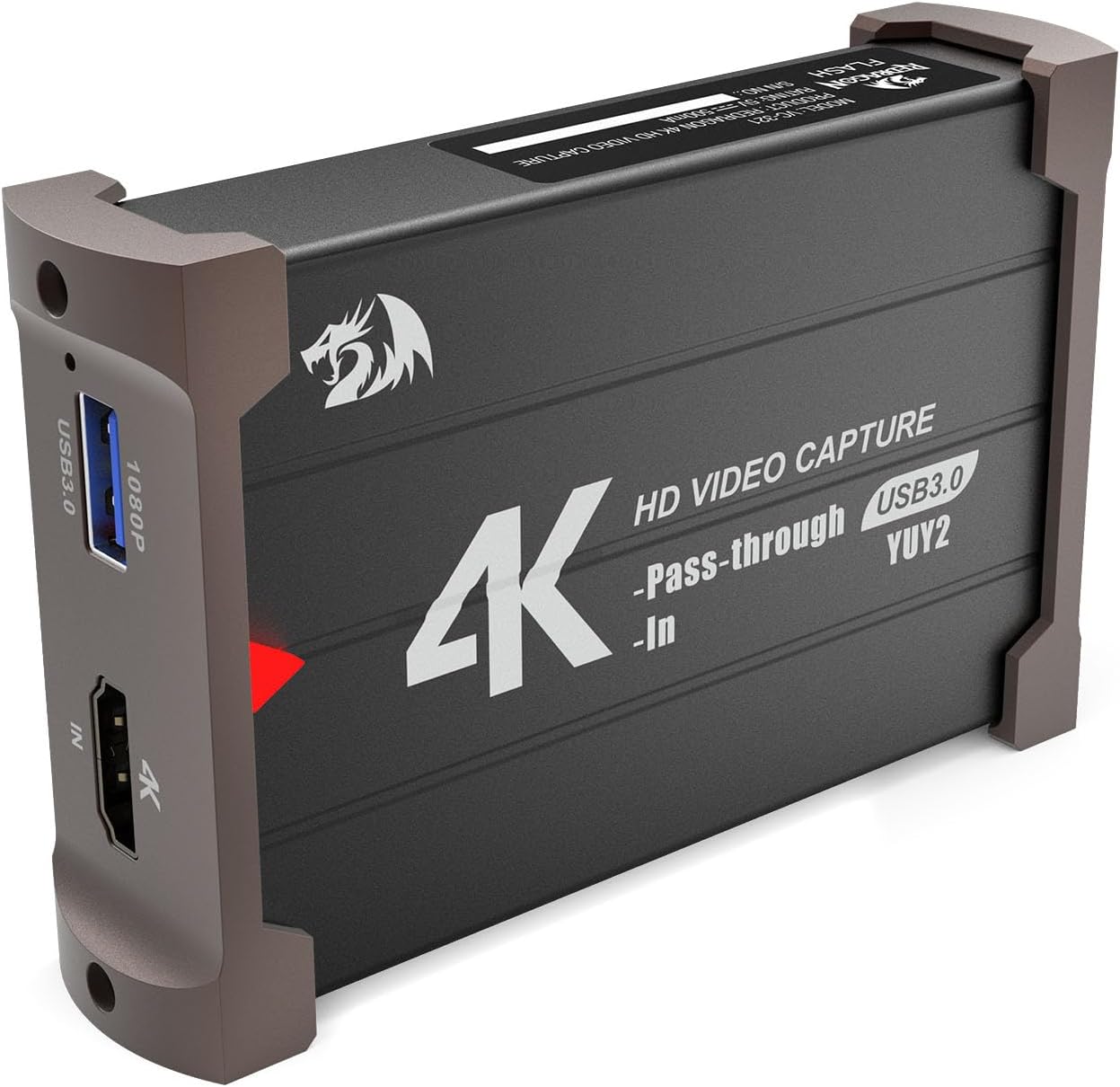 Redragon VC321 4K Video Capture Card, USB 3.0 1080p 60fps Video Capture, 4K HDMI Pass-Through, Zero-Latency Streaming, Compatible with Windows/Mac, Game Capture for PS5, Xbox, NS, DSLR, OBS