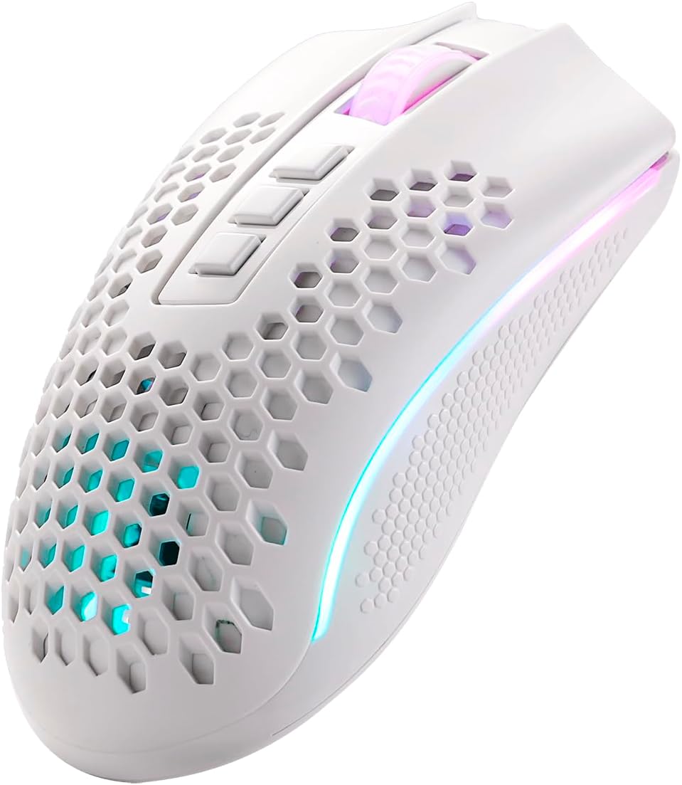 REDRAGON Mouse Gamer Storm Pro M808w-ks White Wireless, Honeycomb Shape, Wireless, 2.4GHz, USB Dongle/USB Wiring, 16000dpi - 8 Programmable Buttons
