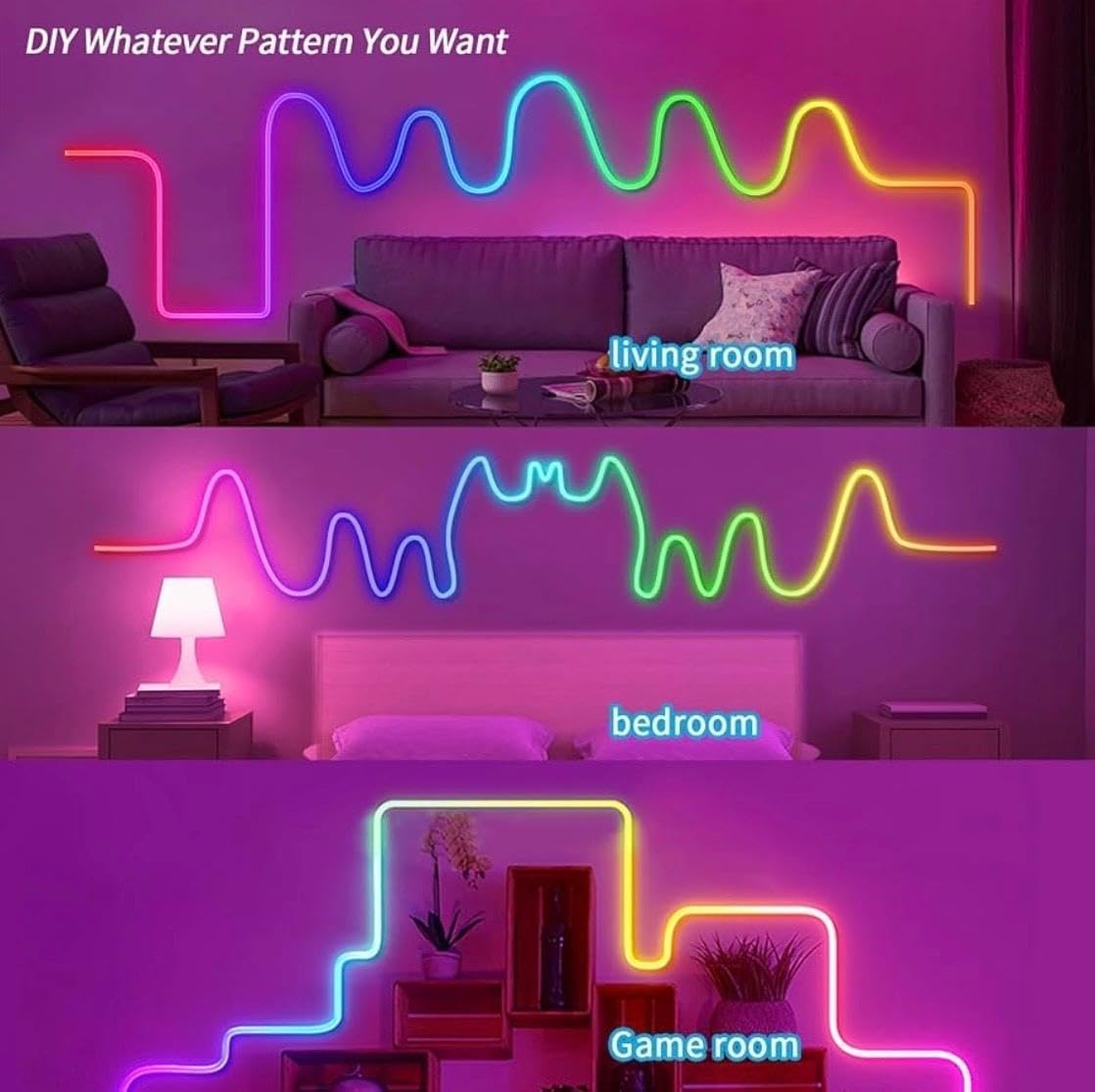 5M RGB-IC Neon LED Strip Light – 60+ dynamic lighting effects, Smart App & Remote Control with Music Sync, USB Powered, Flexible & IP68 Waterproof – ideal for gaming,home Decor,and parties
