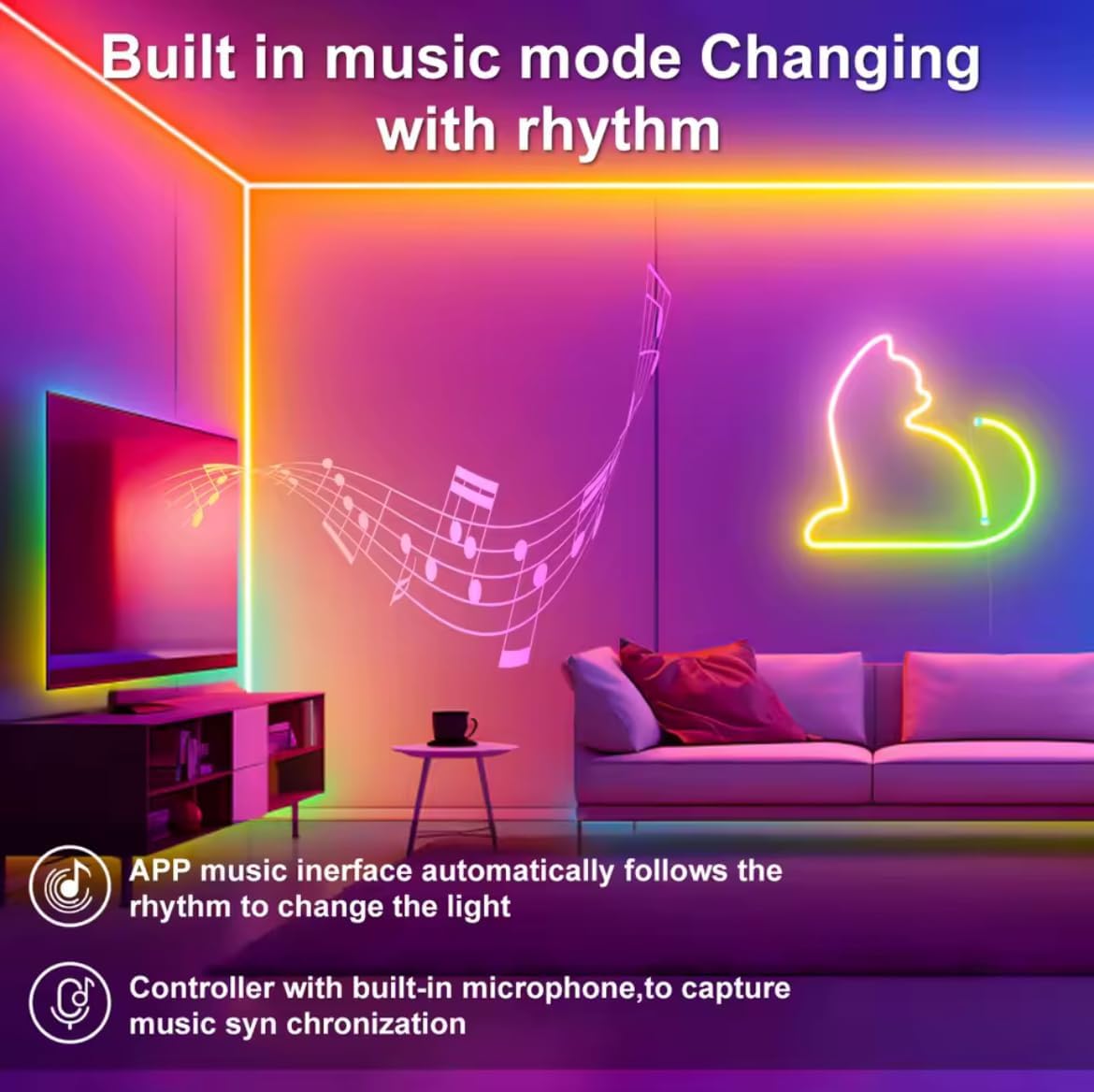 5M RGB-IC Neon LED Strip Light – 60+ dynamic lighting effects, Smart App & Remote Control with Music Sync, USB Powered, Flexible & IP68 Waterproof – ideal for gaming,home Decor,and parties
