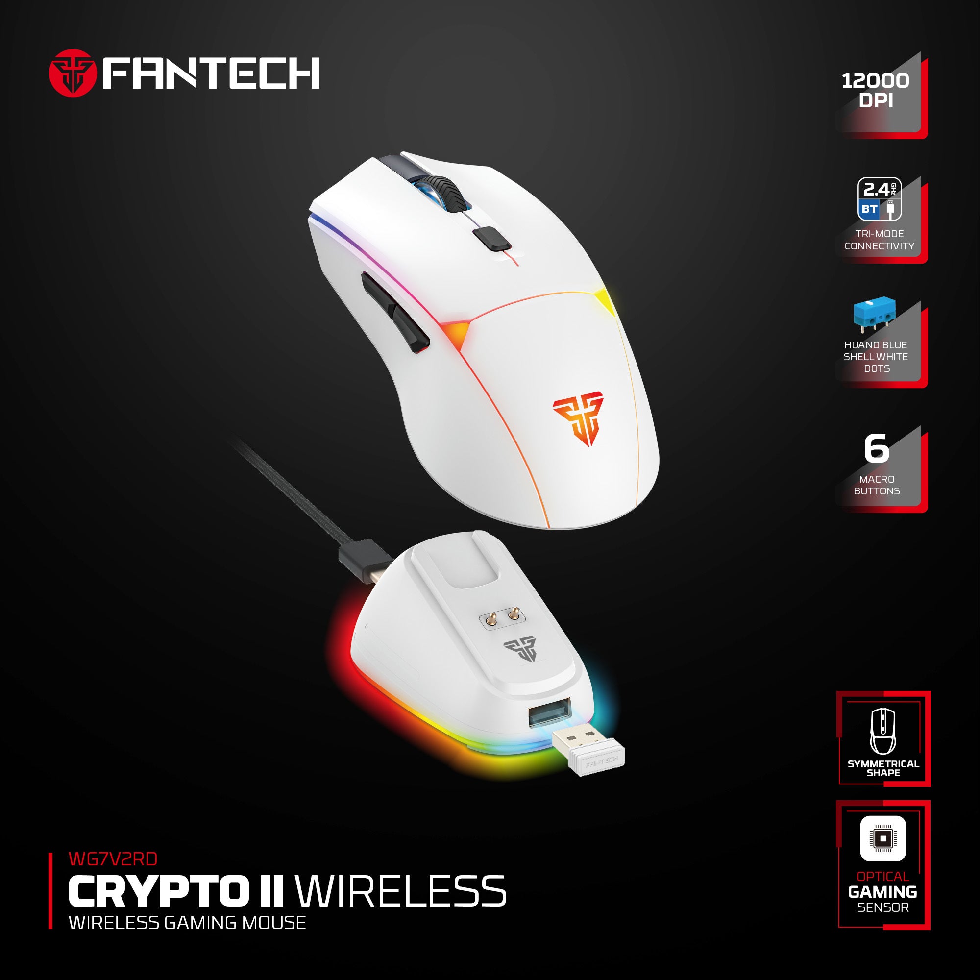 Fantech WG7V2RD CRYPTO II Wireless Gaming Mouse White