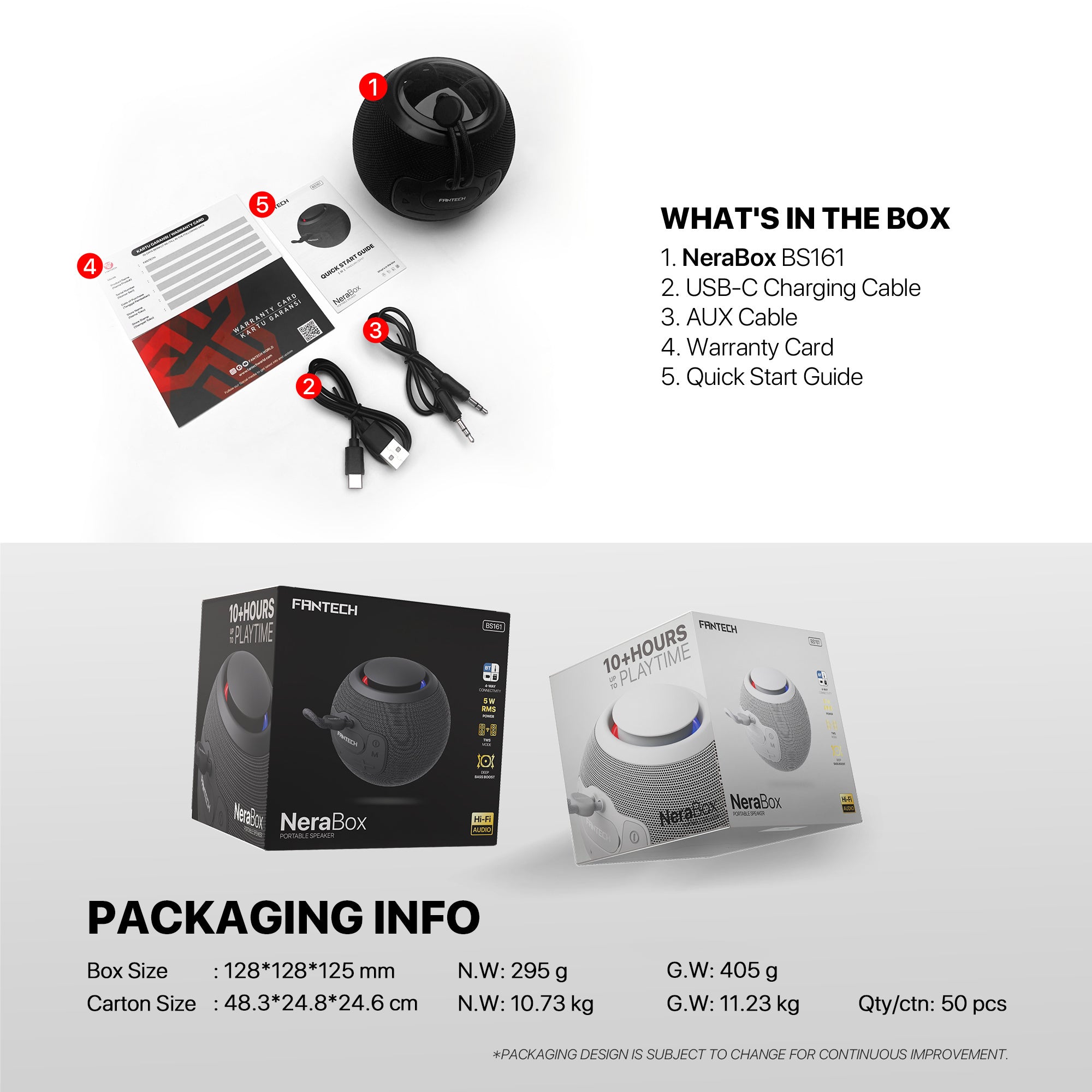 FANTECH BS161 Portable BT Wireless Speaker TWS 4-Way Connectivity TF Card Party Use Hands-Free Call RGB Mini Deep Bass Speakers - Gray