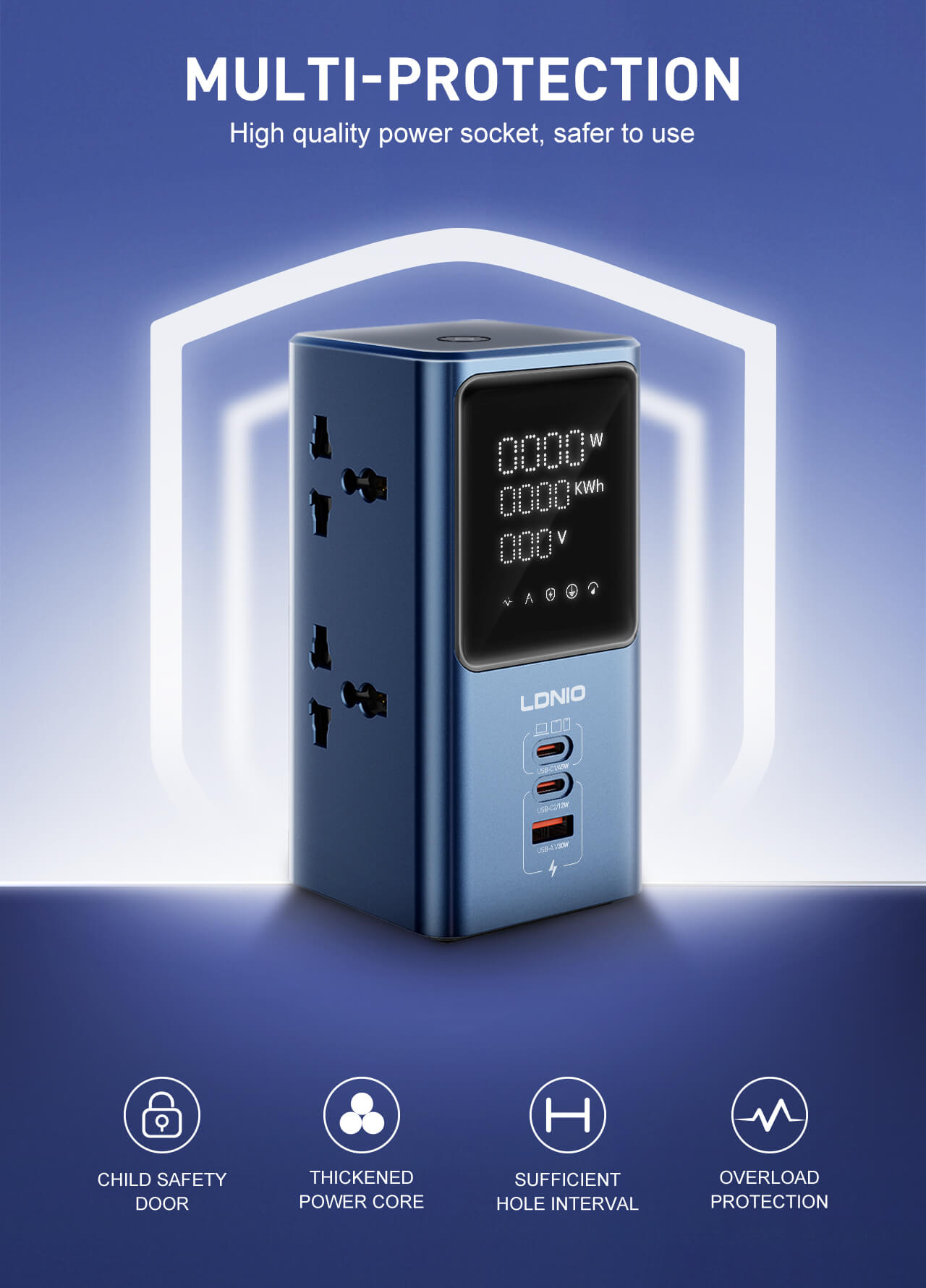 LDNIO 45W Universal Power strip desktop LED power Adapter SC2