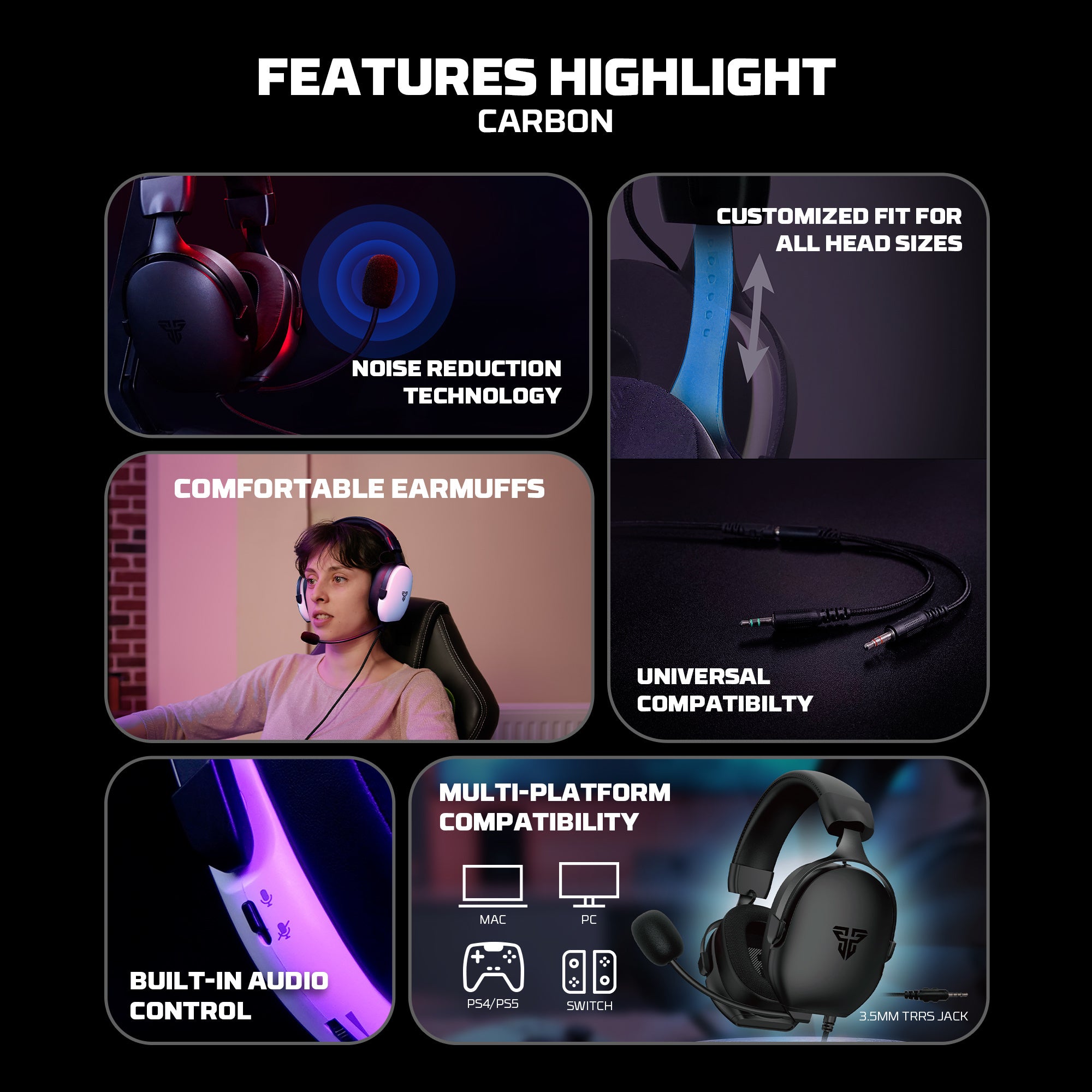 FANTECH HERO MH92 CARBON MULTI PLATFORM GAMING HEADSET (PS5 - PS4) BLACK