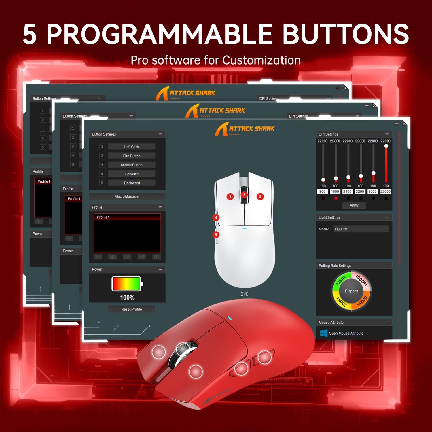 ATTACK SHARK X11 Lightweight Wireless Gaming Mouse with RGB Charging Dock,Tri-Mode-2.4G/USB-C Wired/BT,22K DPI,PAW3311 Optical Sensor,HUYU Switch, 5 programmable Buttons for PC/Mac(Red)