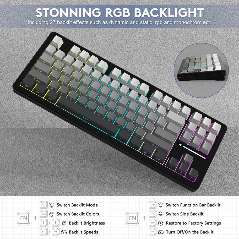 ATTACK SHARK M87 PRO Wireless Mechanical Gaming Keyboard,Hot Swappable Gasket RGB Custom Keyboard,Linear Switch&Side Printed PBT Keycaps,BT5.0/2.4Ghz/Type-C,5000mAh Battery for Win Mac(Moonlight)
