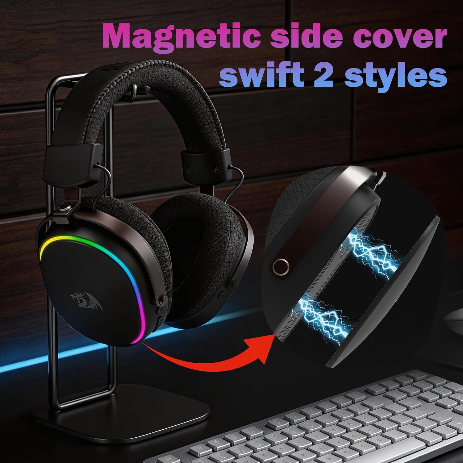 Redragon H831 Gaming Headset, RGB, 2.4GHz/BT/Wired, Black