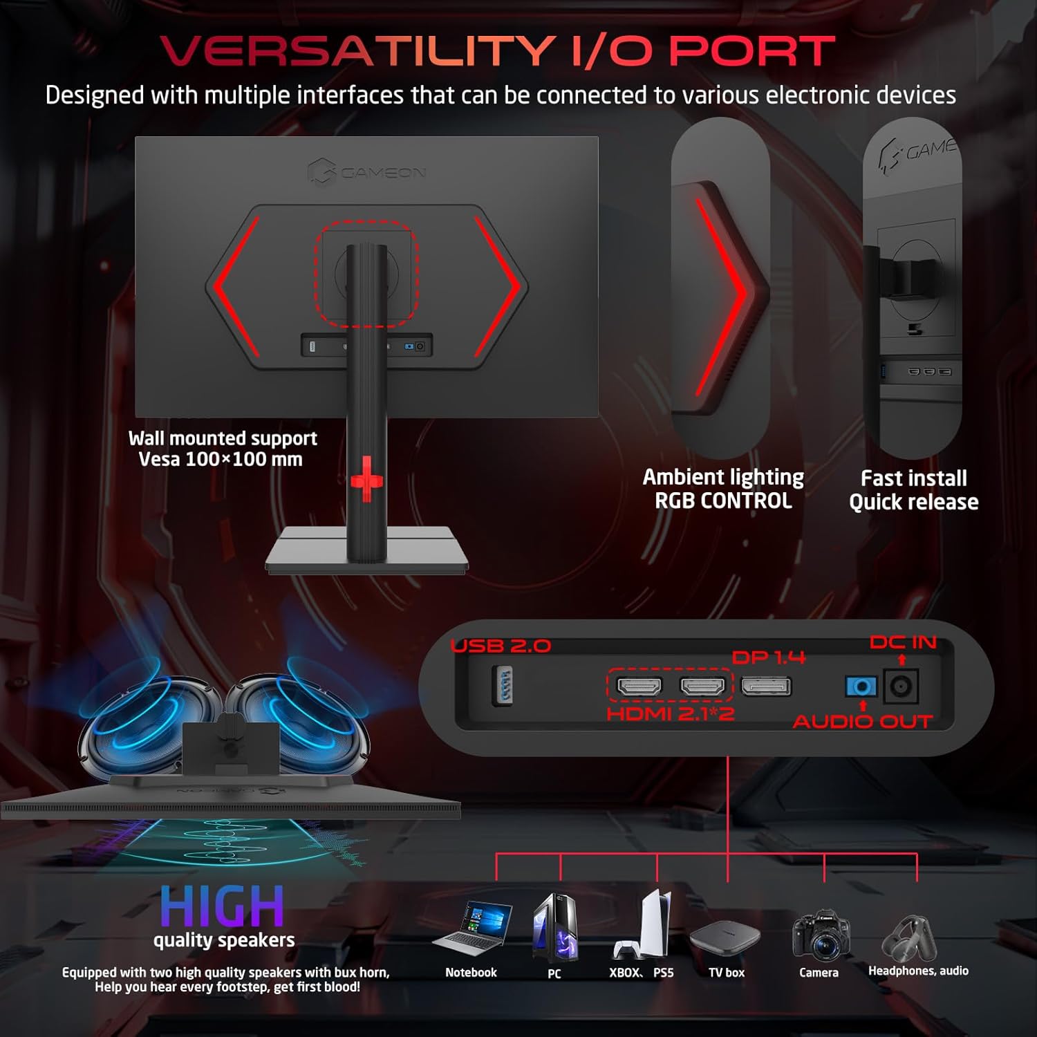 GAMEON GOML27QHD240IPS Midnight Signature Series 27" QHD, 240Hz, MPRT 0.5ms, HDMI 2.1, Fast IPS Mini LED Gaming Monitor (Supports PS5) - Black