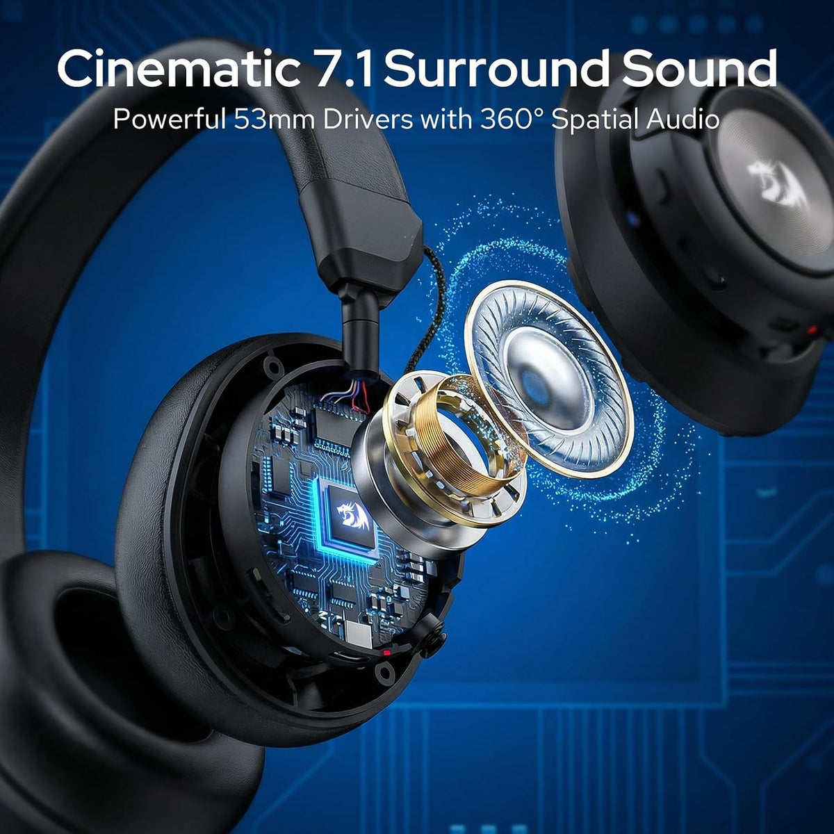 Redragon H889 Wireless Gaming Headset, 4-in-1 (2.4G/BT/USB/3.5mm), 51H Battery & Play-While-Charging, 7.1 Spatial Audio & 53mm Drivers, Detachable Mic, Multi-Platform Headphone for PC/PS5/NS/Mobile