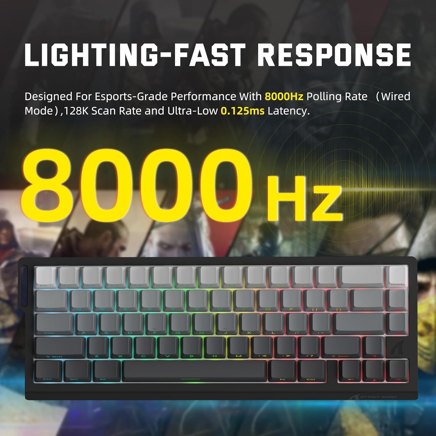 ATTACK SHARK X68 PRO HE Wireless Rapid Trigger Gaming Keyboard with Adjustable Actuation,8K Polling Rate,Hall Effect Magnetic Switch,Hot-Swap,RGB Backlit,BT/2.4GHz/Wired,for FPS Games-Moonlit Night