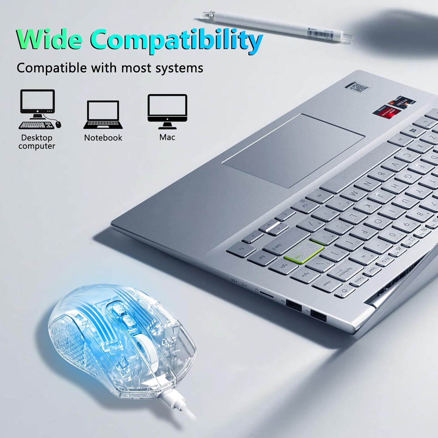 Redragon Wired Gaming Mouse, 24,000 DPI, 7 Programmable Button, 2 Side Buttons, 8 RGB LED Backlit Mode, Clear Transparent Shell, Light up Gamer Mice, Soft Cable for PC/Mac/Xbox, White