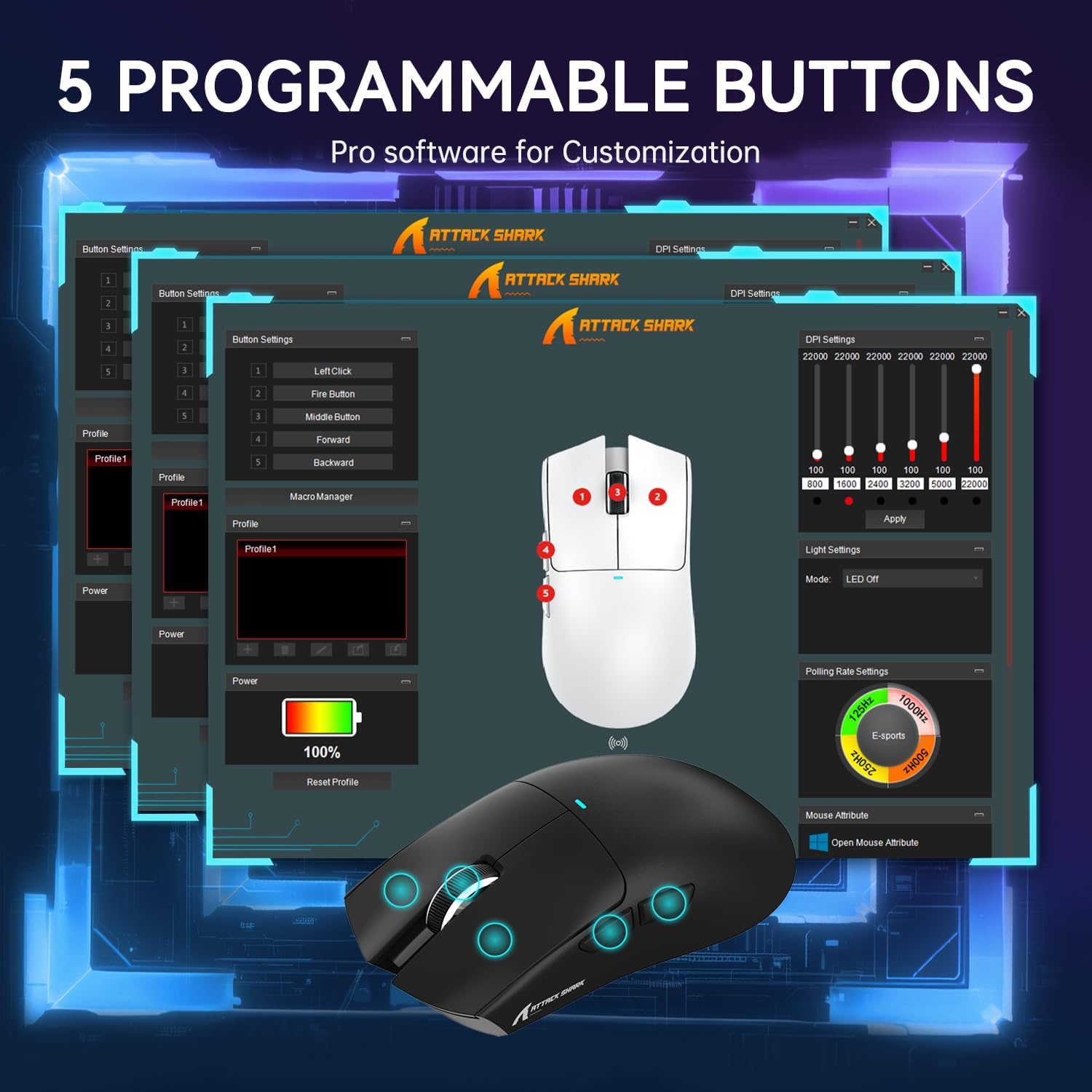 ATTACK SHARK X11 Lightweight Wireless Gaming Mouse with RGB Charging Dock,Tri-Mode-2.4G/USB-C Wired/BT,22K DPI,PAW3311 Optical Sensor,HUYU Switch, 5 programmable Buttons for PC/Mac(Black)