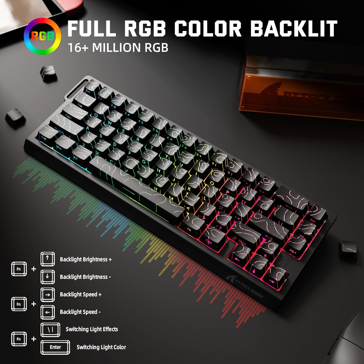 ATTACK SHARK X68 PRO HE Wireless Rapid Trigger Gaming Keyboard with Adjustable Actuation,8K Polling Rate,Hall Effect Magnetic Switch,Hot-Swap,RGB Backlit,BT/2.4GHz/Wired,for FPS Games-Black
