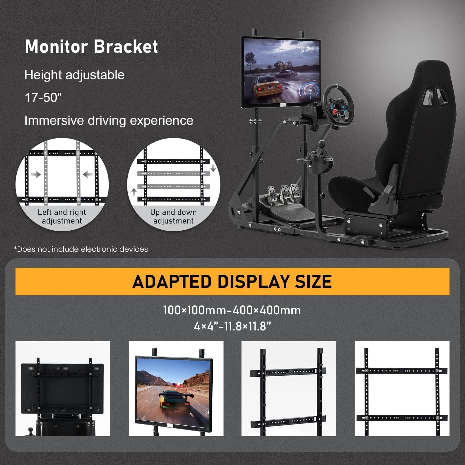 Dardoo Racing Simulator Cockpit with Monitor Stand - TV Mount&Black Seat fit for Logitech G923 Thrustmaster Wheels Fanatec WITHOUT Wheel Shifter Pedal and Display (Monitor Stand Cockpit - Black)