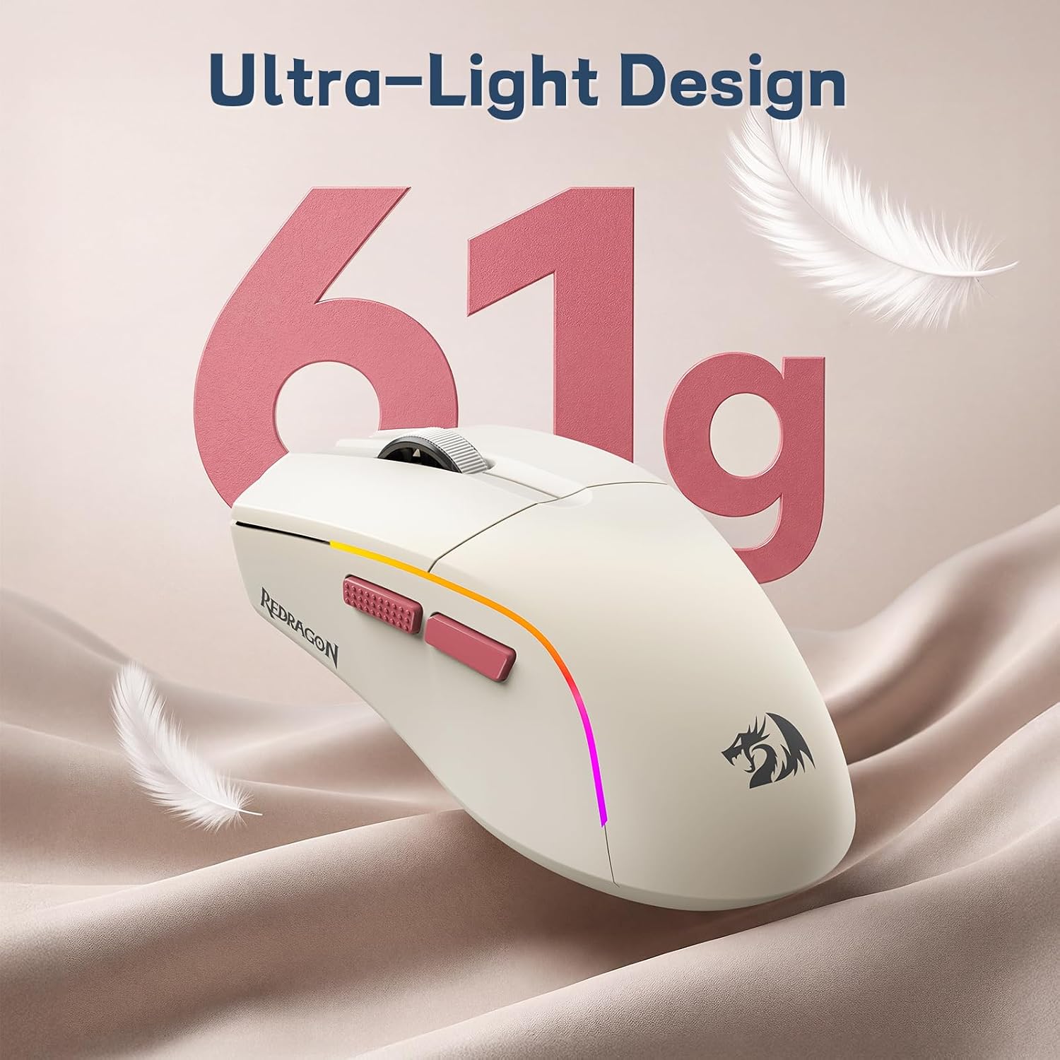 Redragon S174 Gaming Keyboard and Mouse Wireless with Tri-Mode, RGB Keyboard and 5000 DPI 61G Ultra-Light Gaming Mouse, Computer Keyboard Creamy Cute with Number Pad BT/2.4GHz/USB-C - Beige