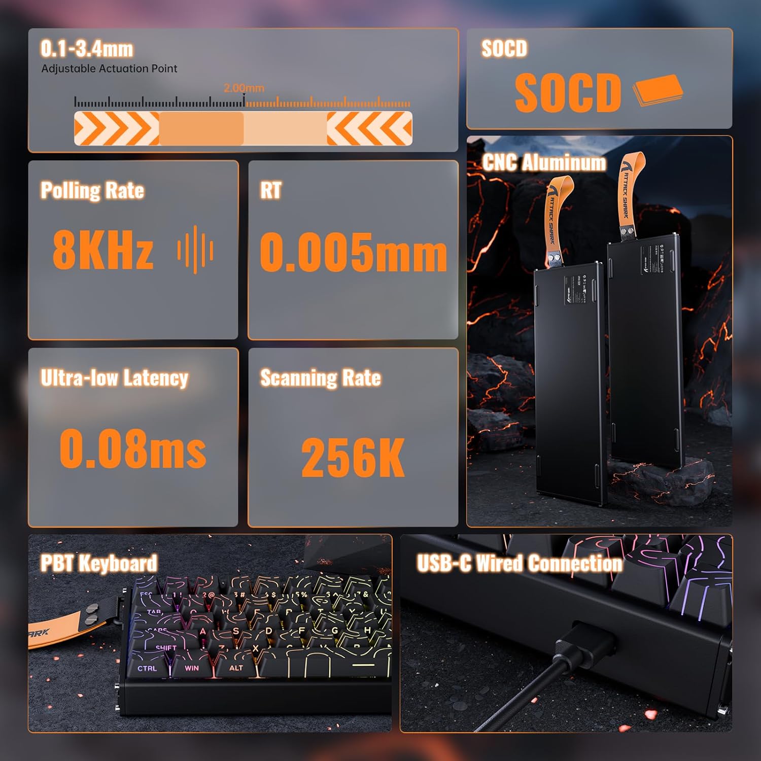 ATTACK SHARK X68MAX HE Wired Rapid Trigger Mechanical Creamy TKL RGB Gaming Keyboard with Full Aluminum CNC,8K Polling,0.005mm Accuracy,Hall Effect Magnetic Switch,NKRO,Driver for PC(Black Contour)