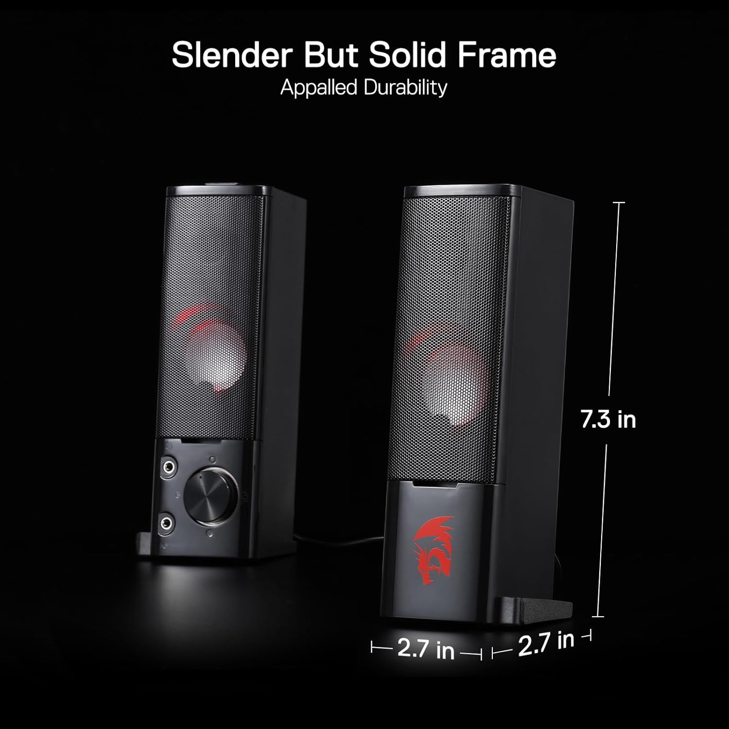 Redragon GS550 PC Gaming Speakers, 2.0 Channel Desktop Computer Sound Bar with Compact Maneuverable Size, Headphone Jack, Quality Bass & Decent Red Backlit, USB Powered w/ 3.5mm Cable