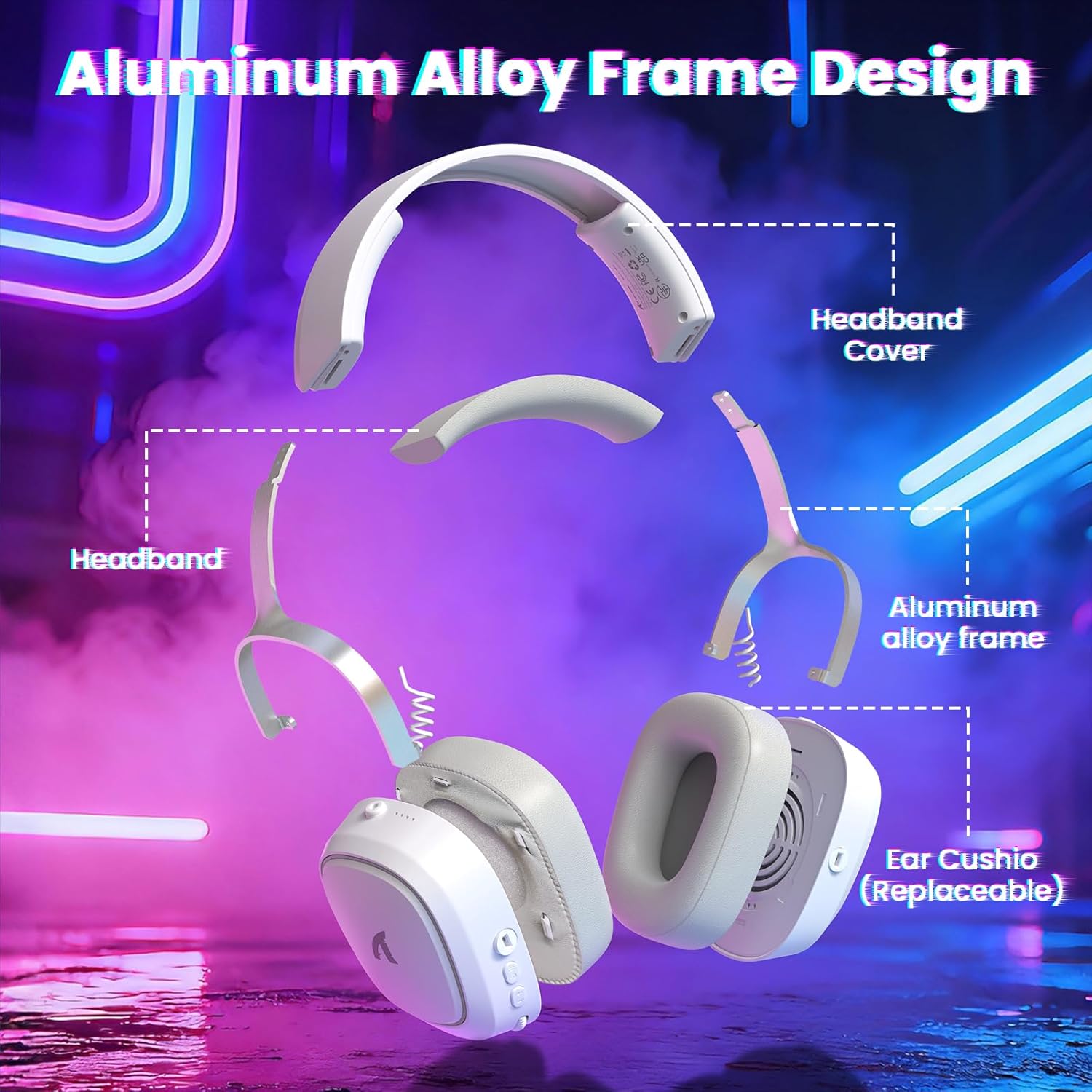 ATTACK SHARK G800 Wireless RGB Gaming Headset:7.1 Surround Sound-50mm Drivers-Memory Foam Ear Pads,Wired/2.4Ghz/BT,Ultralight,Durable Aluminum Frame,Detachable Mic,Programmable for PC Mac Gamer(White)