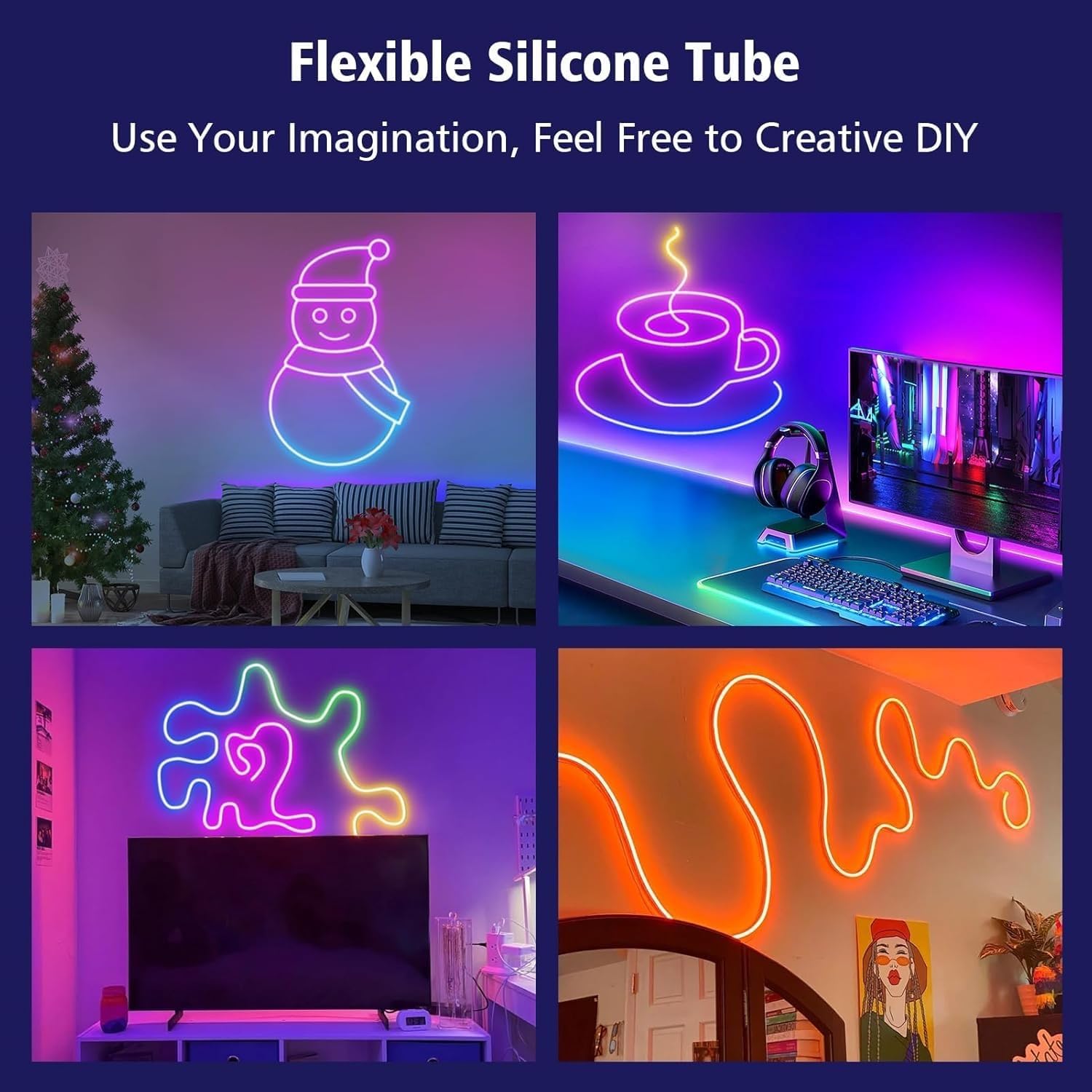 5M RGB-IC Neon LED Strip Light – 60+ dynamic lighting effects, Smart App & Remote Control with Music Sync, USB Powered, Flexible & IP68 Waterproof – ideal for gaming,home Decor,and parties