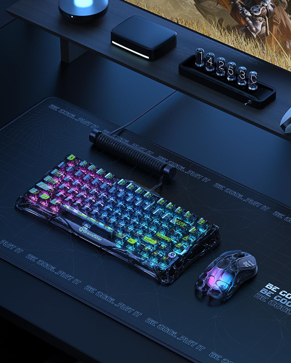 GravaStar Mercury K1 Lite 75% Gaming Keyboard, 2.4GHz/BT/Wired Tri-Mode Wireless Keyboard, Gasket Hot Swappable Mechanical Keyboard, Pre-lubed Linear Switches, RGB Backlit (Transparent Black)