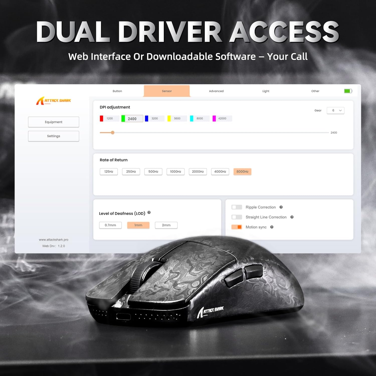 ATTACK SHARK R11 Ultra 8K Carbon Fiber Wireless Gaming Mouse,PAW3950 MAX Sensor,49g Ultra-Lightweight,Nordic 52840 MCU Chip,42000 DPI,Wired/BT/2.4GHz Wirelss Programmable Mouse for PC/Mac(Ink)