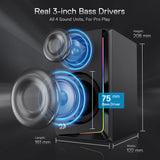 Redragon GS812 Wireless RGB Wooden Desktop Speakers, 2.0 Channel Bookshelf Speaker w/BT 5.0/3.5mm AUX Connection, Enhanced Bass/Volume Knob Control, Extra Mic/Audio Jacks & Dynamic RGB Lighting Bar