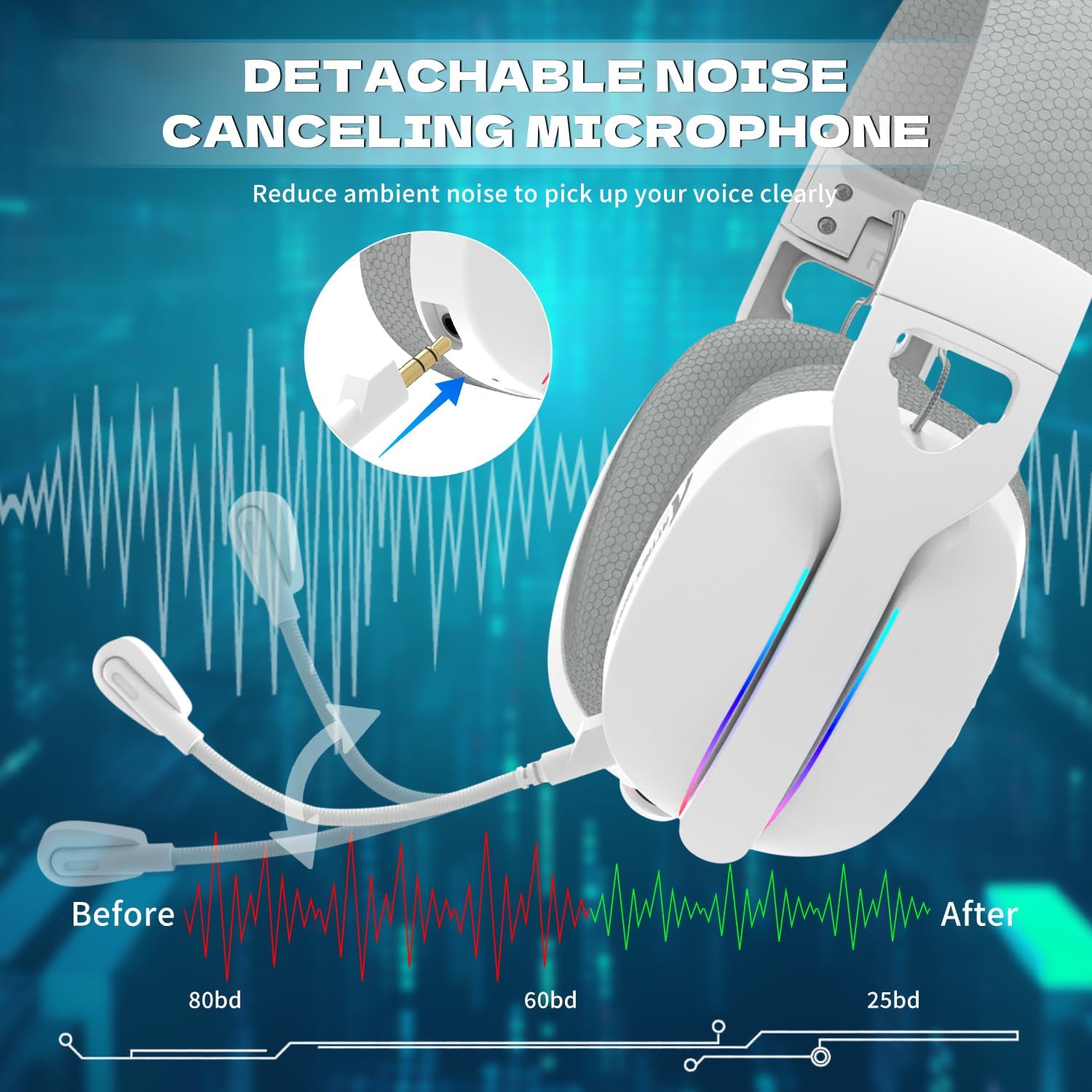 ATTACK SHARK L90 Ultra-Light Wireless Headset,RGB,Foldable,Triple- Mode-2.4Ghz/Bluetooth/Wired Gaming Headphone with mic,40mm Driver,7.1 Surround Sound,for Xbox/PS4/PS5/PC Customize via Software-White