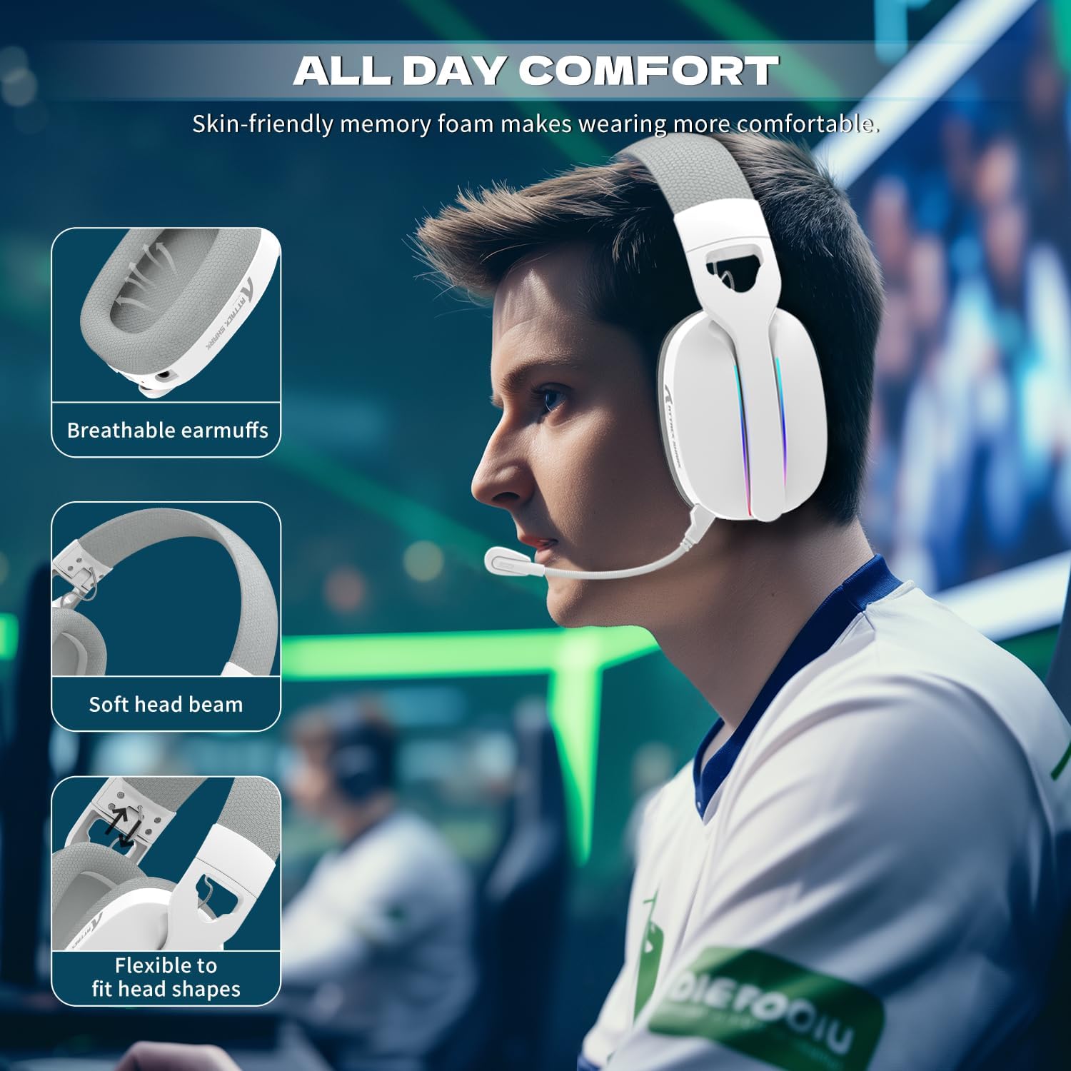 ATTACK SHARK L90 Ultra-Light Wireless Headset,RGB,Foldable,Triple- Mode-2.4Ghz/Bluetooth/Wired Gaming Headphone with mic,40mm Driver,7.1 Surround Sound,for Xbox/PS4/PS5/PC Customize via Software-White