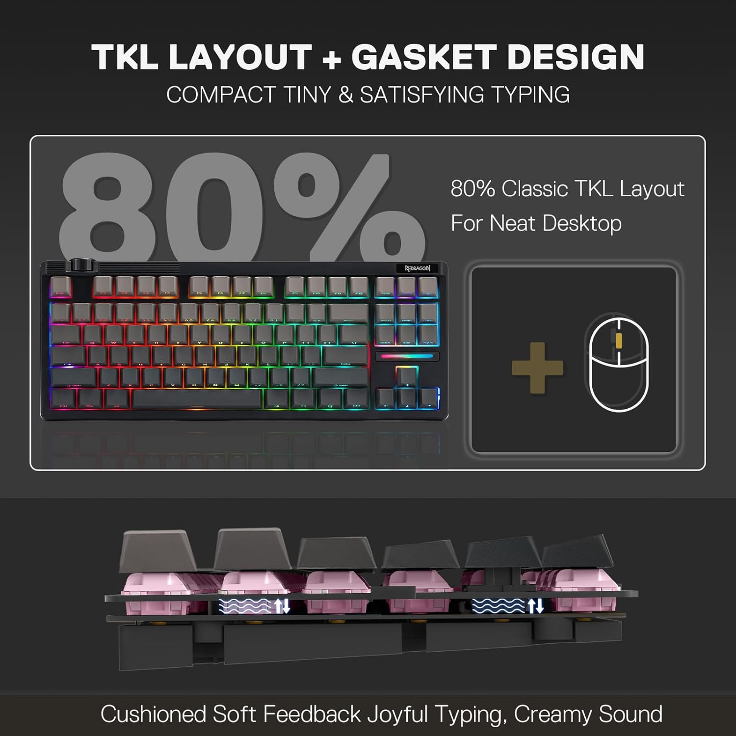 Redragon K729 HE Rapid Trigger Gaming Keyboard, 87 Keys 8K Wired Mechanical Keyboard w/Next-Gen UltraMag 100% POM Silky Magnetic Switch, Dual-Module Floating Patent Structure Design & Knob Control