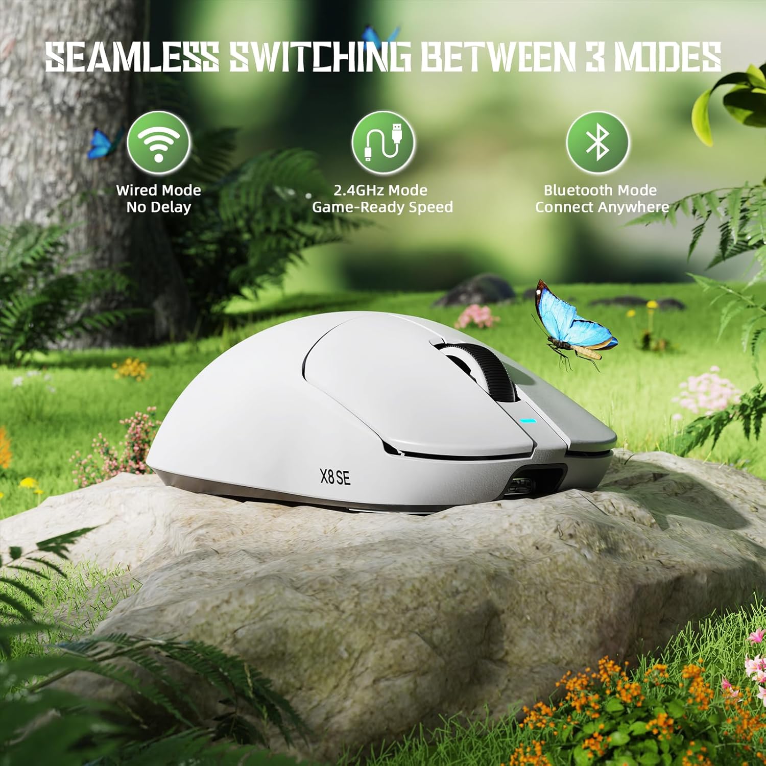 ATTACK SHARK X8 SE Wireless Gaming Mouse,55g Ultra-Lightweight Wired/BT/2.4GHz Wireless Programmable Mouse,1K Polling Rate,PixArt PAW3311 Gaming Sensor,25000 DPI,Gamer Mice for PC/Win/Mac(White)
