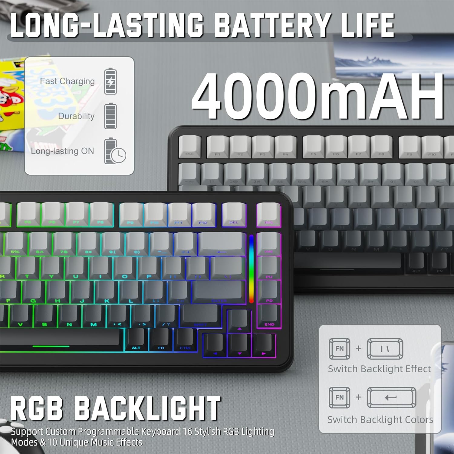 ATTACK SHARK M86 Wireless Mechanical Keyboard, 75% Layout Gasket Custom Structure,Hot Swappable,RGB Backlit,Pre-lubed Switches,Side Printed PBT Keycaps,Tri-Mode BT5.0/2.4GHz/USB-C Keyboard for Win/Mac