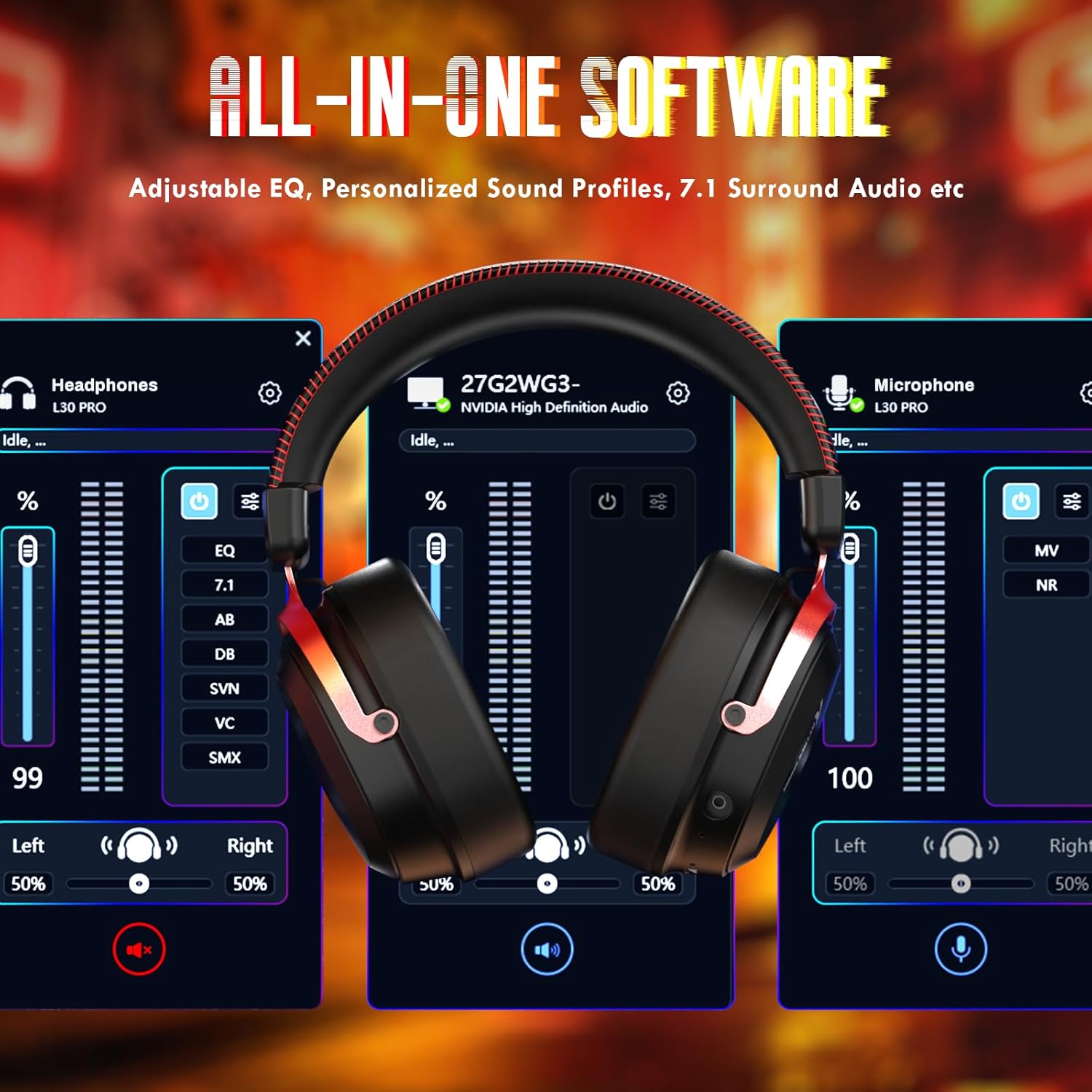 ATTACK SHARK L30Pro Wireless Gaming Headset with 2.4Ghz/BT/Wired, Long Battery Life with Detachable Microphone 7.1 Surround Sound Ultra-Low Latency for PC/PS5/Xbox/Switch/Mobile Black&Red