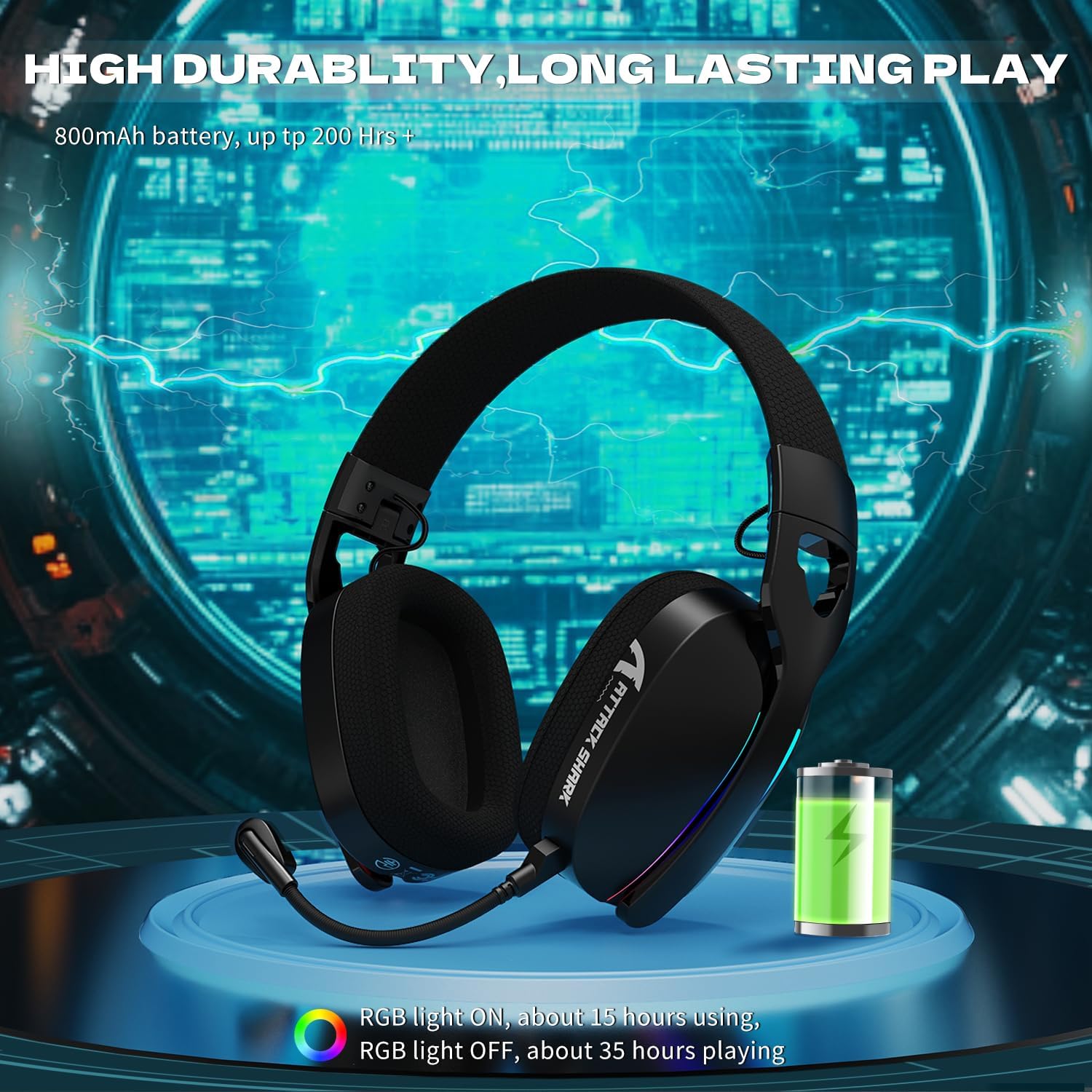 ATTACK SHARK L90 Ultra-Light Wireless Headset,RGB,Foldable,Triple- Mode-2.4Ghz/Bluetooth/Wired Gaming Headphone with mic,40mm Driver,7.1 Surround Sound,for Xbox/PS4/PS5/PC Customize via Software-Black
