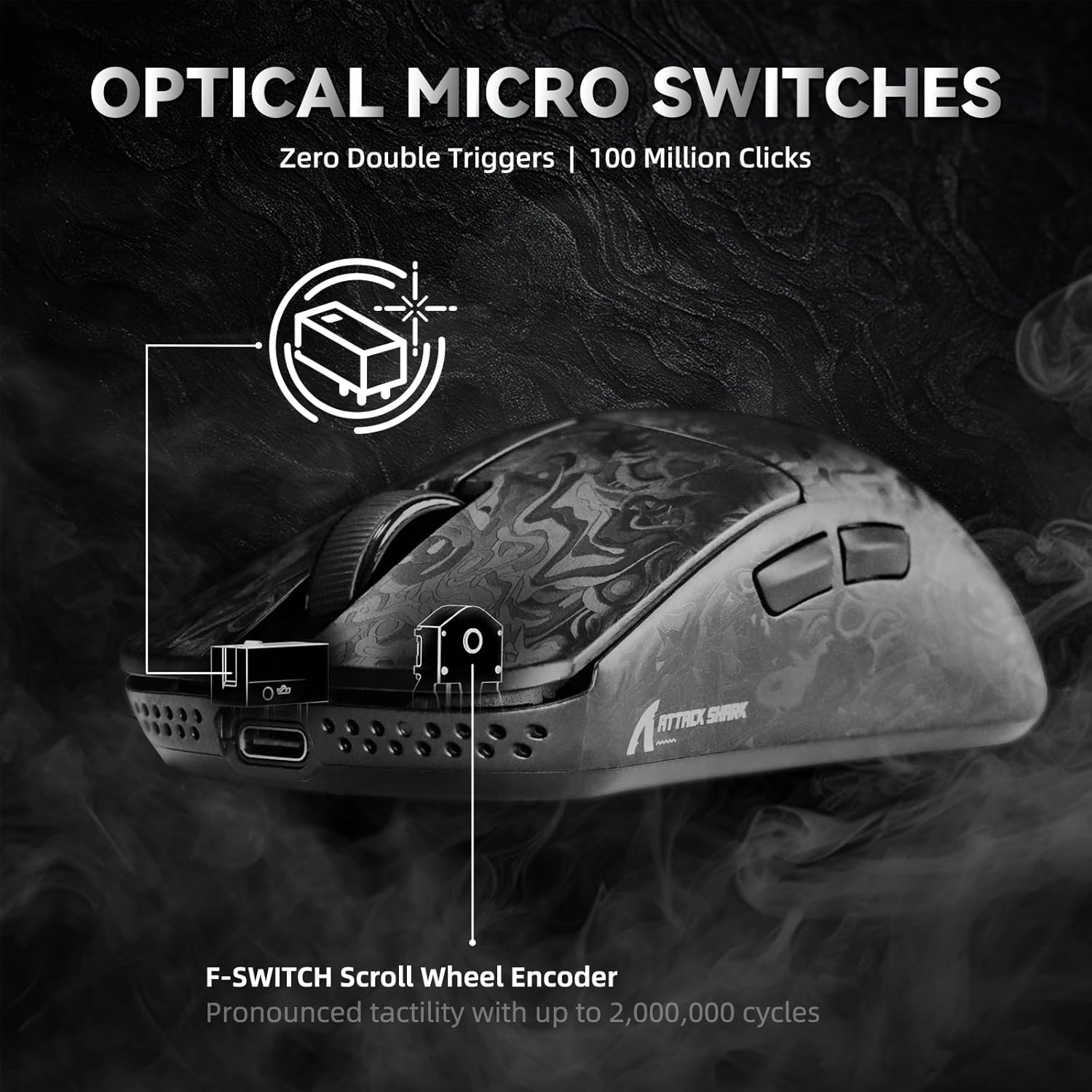 ATTACK SHARK R11 Ultra 8K Carbon Fiber Wireless Gaming Mouse,PAW3950 MAX Sensor,49g Ultra-Lightweight,Nordic 52840 MCU Chip,42000 DPI,Wired/BT/2.4GHz Wirelss Programmable Mouse for PC/Mac(Ink)