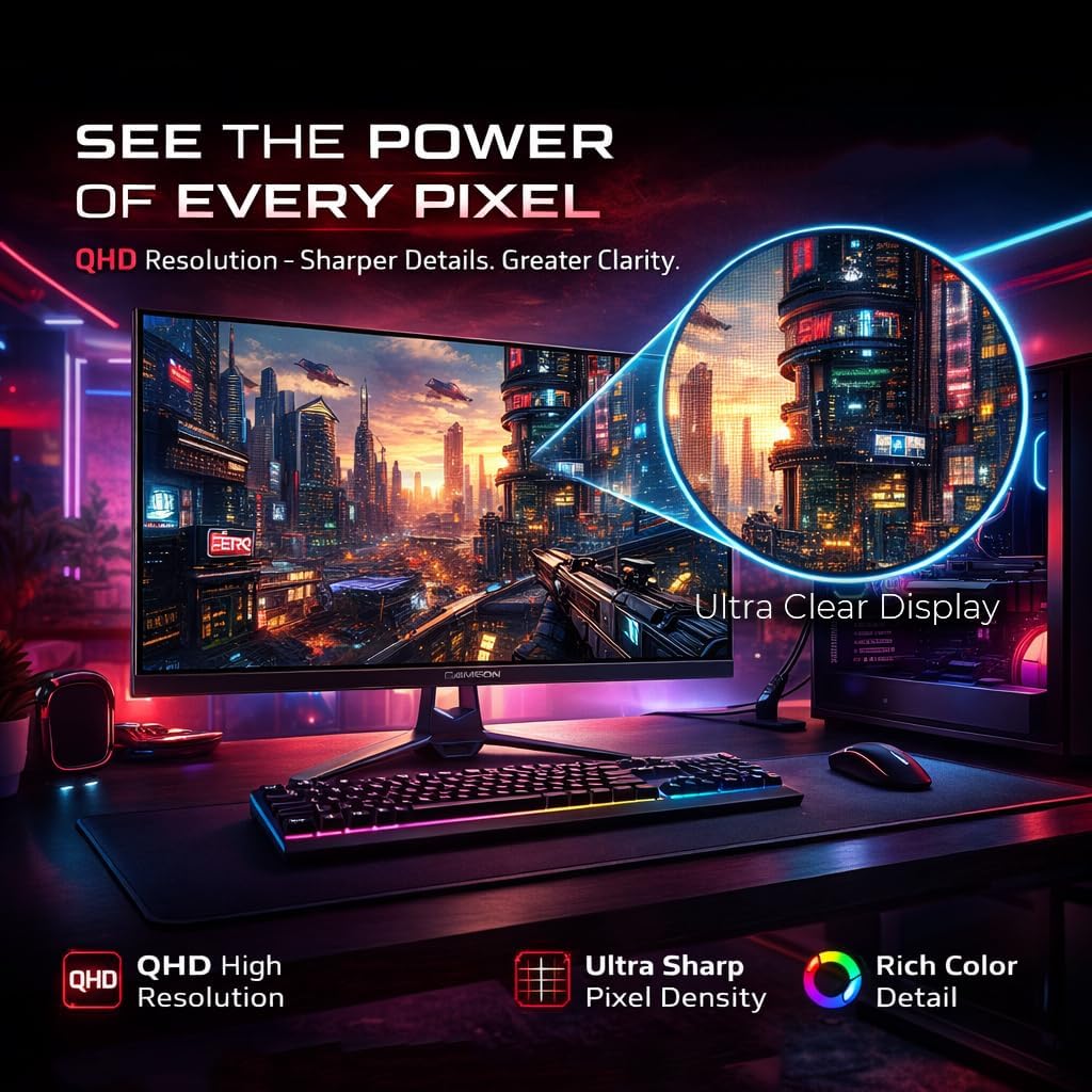 GAMEON GOES27QHD120IPS 27″ Fast IPS QHD Gaming Monitor – 2560×1440, 120Hz Refresh Rate, 0.5ms MPRT, HDR10, Adaptive-Sync, 99% sRGB, HDMI 2.1 (Supports PS5) & DisplayPort, Built-in Speakers, Flicker-Free, VESA Mount