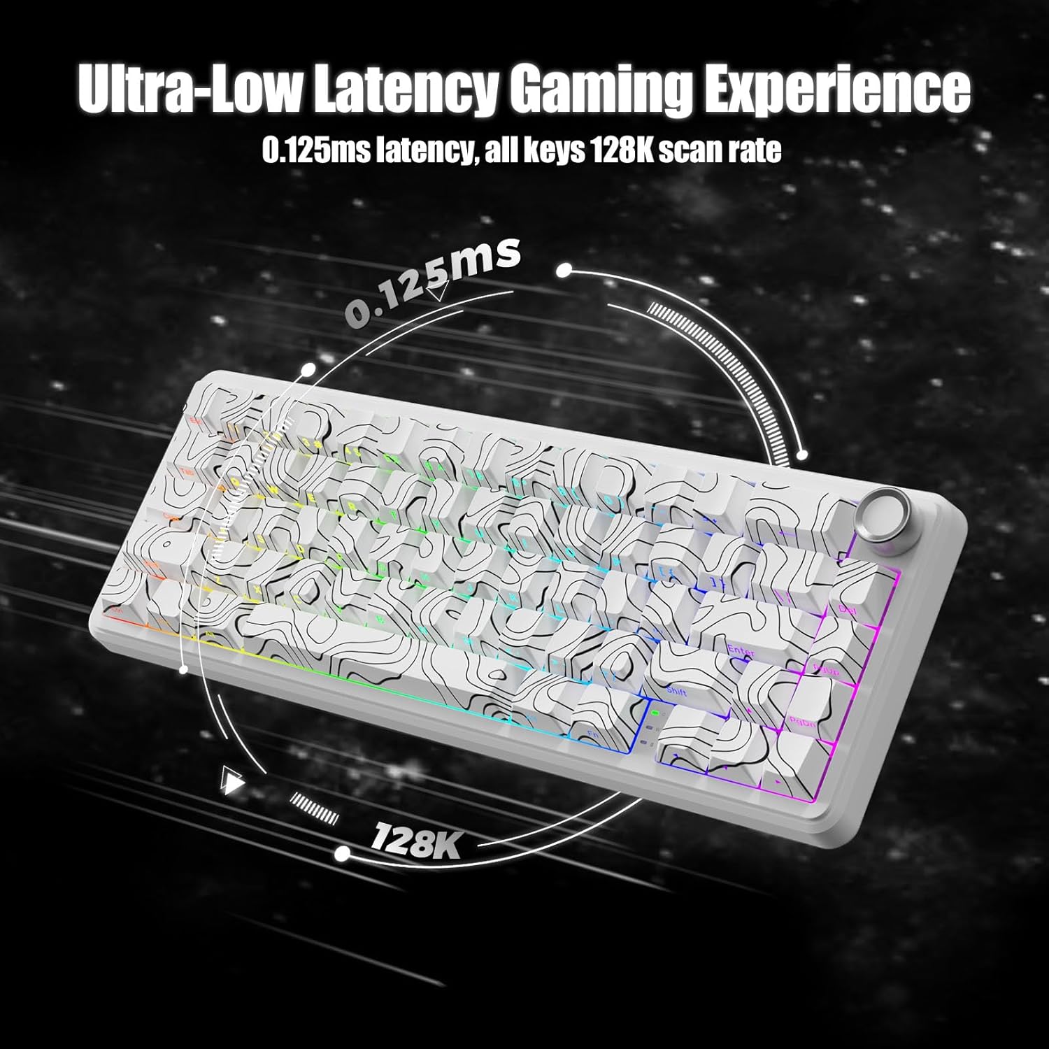 Attack Shark X65PRO HE Rapid Trigger Magnetic Mechanical Keyboard,60% Hot Swappable,Hall Effect Sensor,Adjustable Actuation,Tri-Mode RGB, 8KHz Polling Rate with Coiled Cable for MOBA/FPS/RTS-White