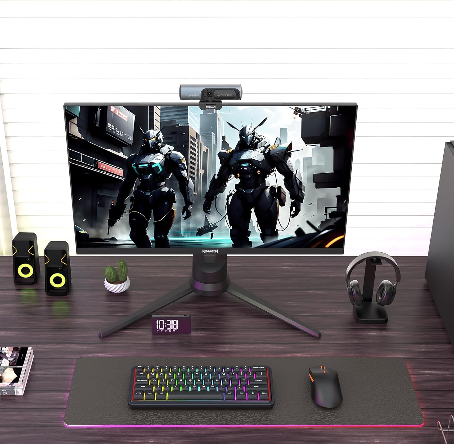 Redragon GW911 4K Webcam for PC, Ultra HD with Dual Noise-Cancelling Mic, PDAF Auto Focus, Auto Light Correction, Plug & Play, Privacy Cover – Works w/Zoom/Teams/Skype/Google Meet