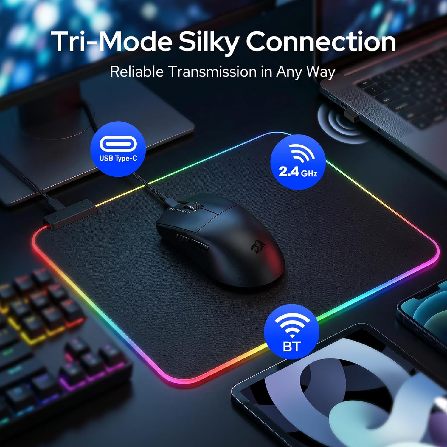 ماوس الألعاب اللاسلكي Redragon M999 مع حامل بدقة 45000 نقطة في البوصة
