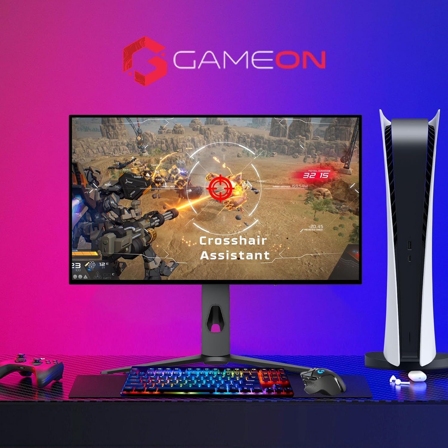 GAMEON 27" Black OLED QHD Gaming Monitor, 240Hz, 0.03ms, HDMI 2.1 (Supports PS5), DP 1.4, USB-C 65W, HDR10, FreeSync, G-Sync, 10-Bit, 98.5% DCI-P3, KVM, RGB, Adjustable Height Tilt Pivot Swivel