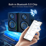 Redragon GS812 Wireless RGB Wooden Desktop Speakers, 2.0 Channel Bookshelf Speaker w/BT 5.0/3.5mm AUX Connection, Enhanced Bass/Volume Knob Control, Extra Mic/Audio Jacks & Dynamic RGB Lighting Bar